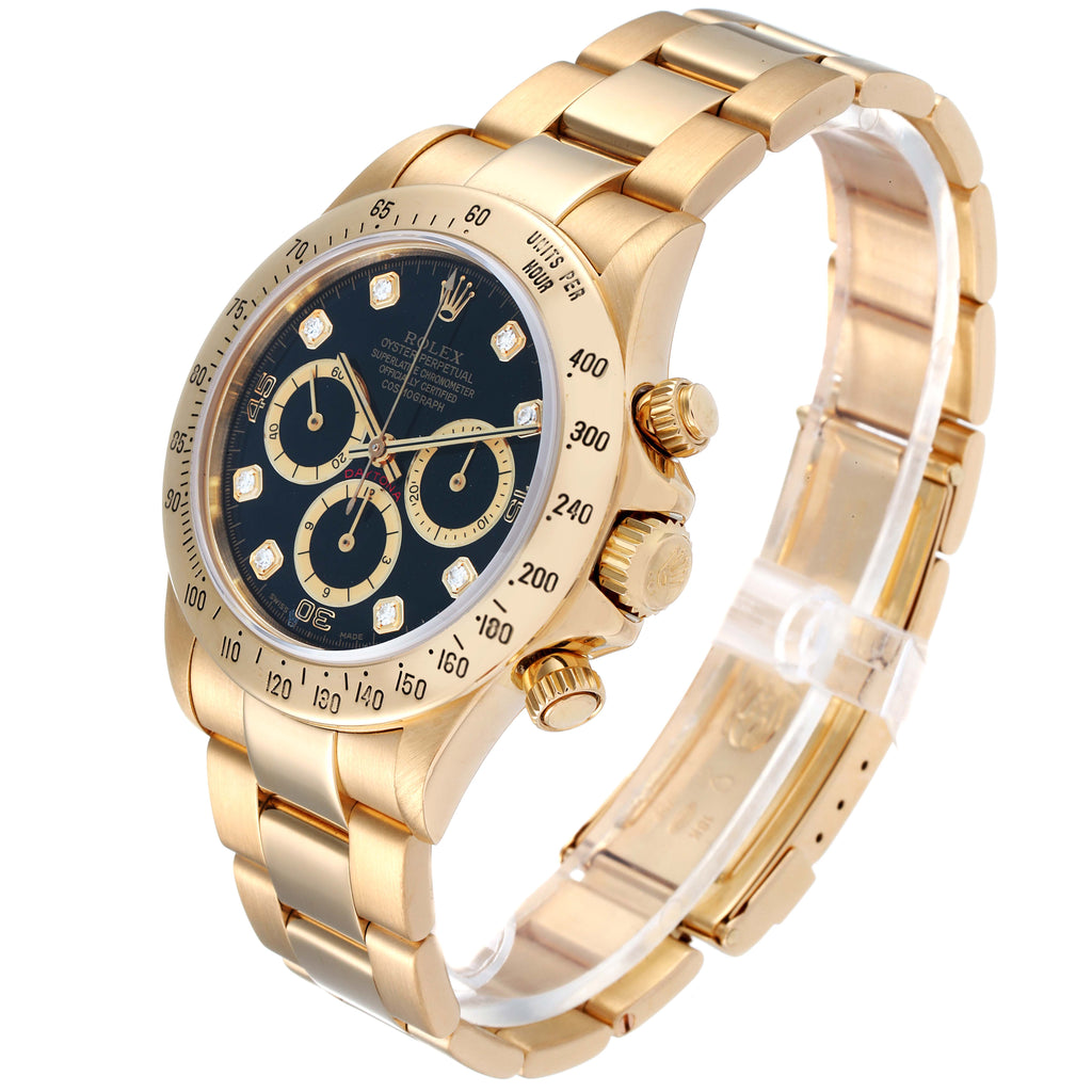 Rolex Daytona 18k Yellow Gold Inverted 6 Diamond Dial Mens Watch 16528