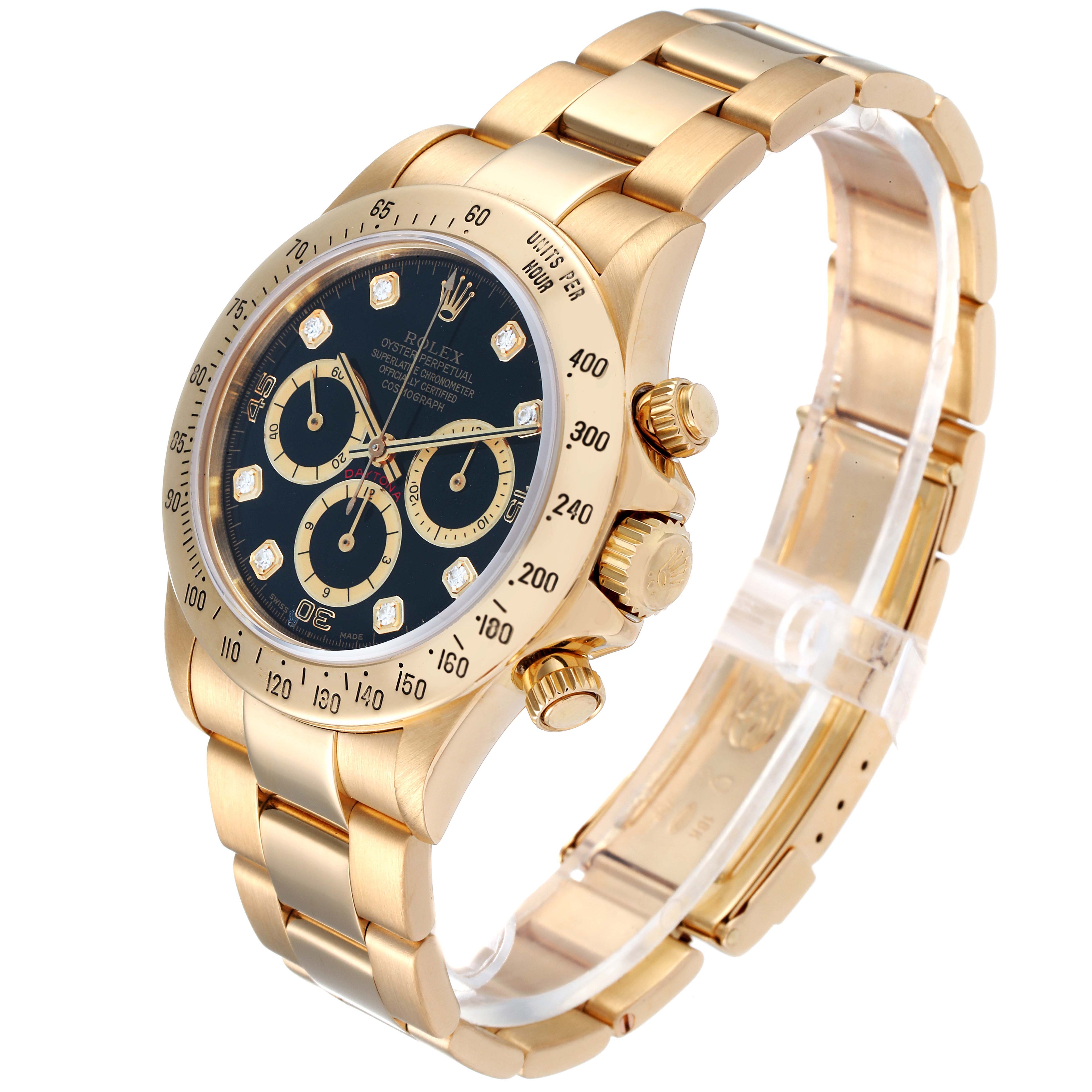 Rolex Daytona 18k Yellow Gold Inverted 6 Diamond Dial Mens Watch 16528