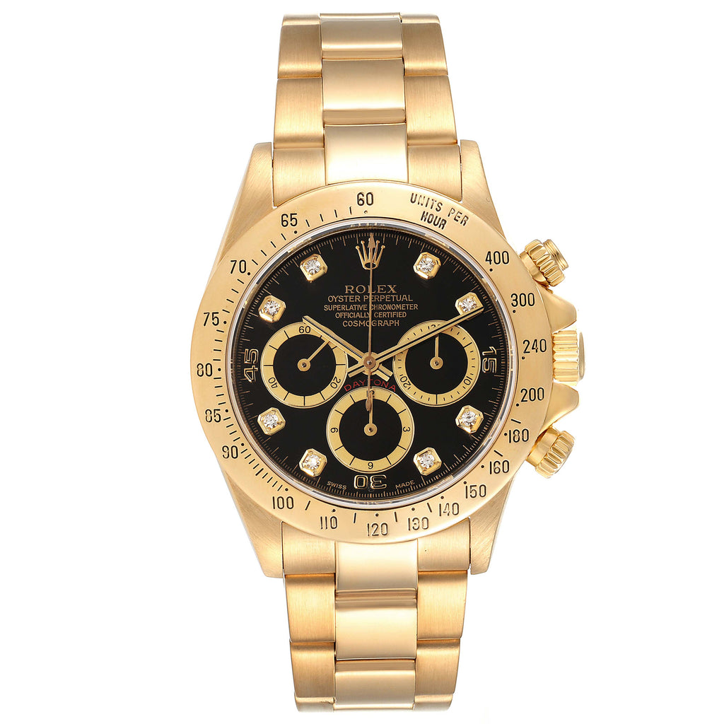 Rolex Daytona 18k Yellow Gold Inverted 6 Diamond Dial Mens Watch 16528