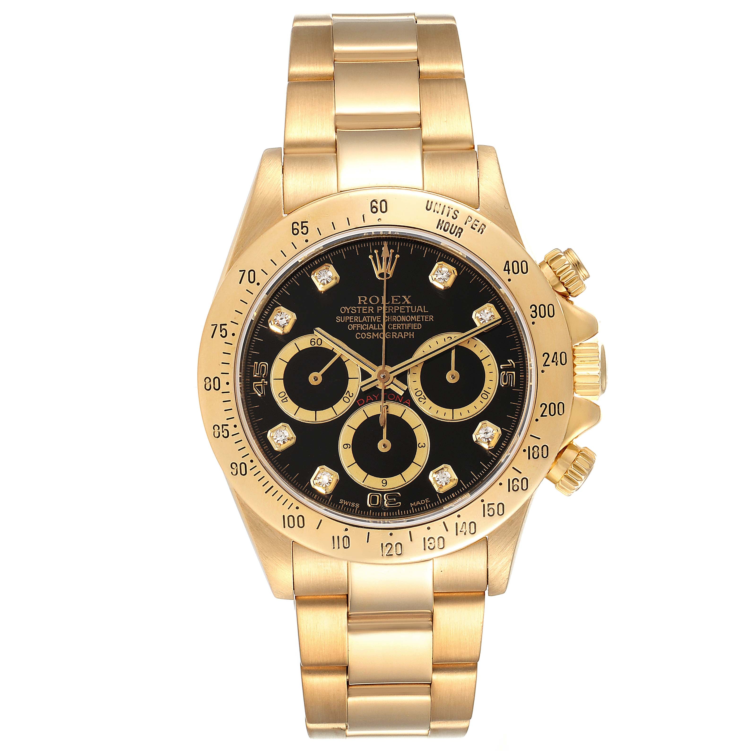 Rolex Daytona 18k Yellow Gold Inverted 6 Diamond Dial Mens Watch 16528