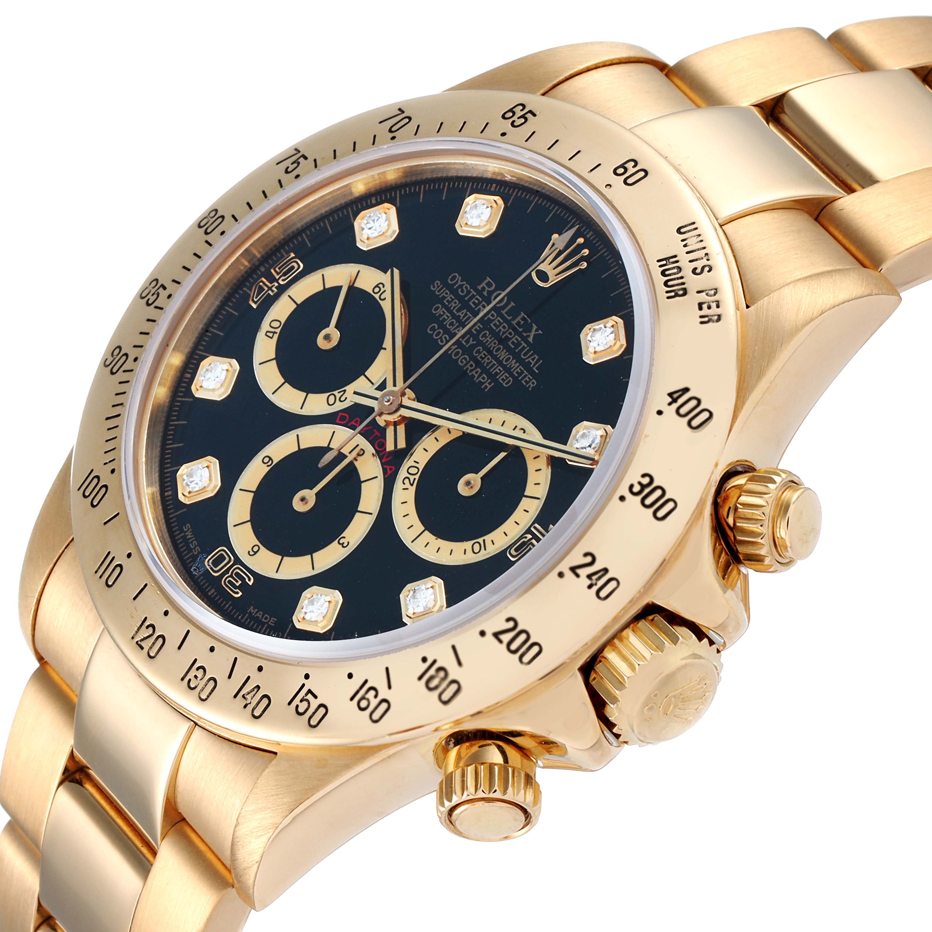 Rolex Daytona 18k Yellow Gold Inverted 6 Diamond Dial Mens Watch 16528