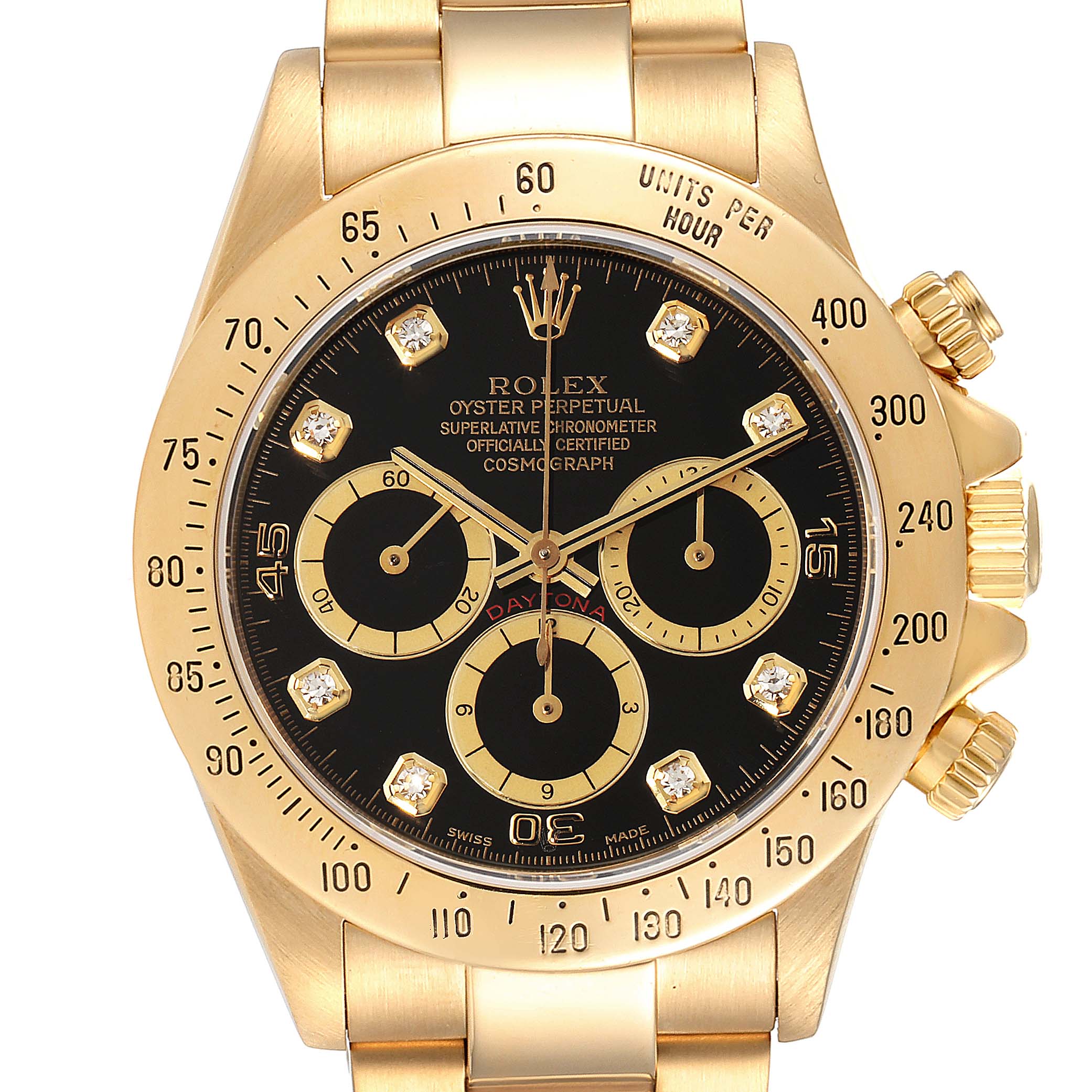 Rolex Daytona 18k Yellow Gold Inverted 6 Diamond Dial Mens Watch 16528
