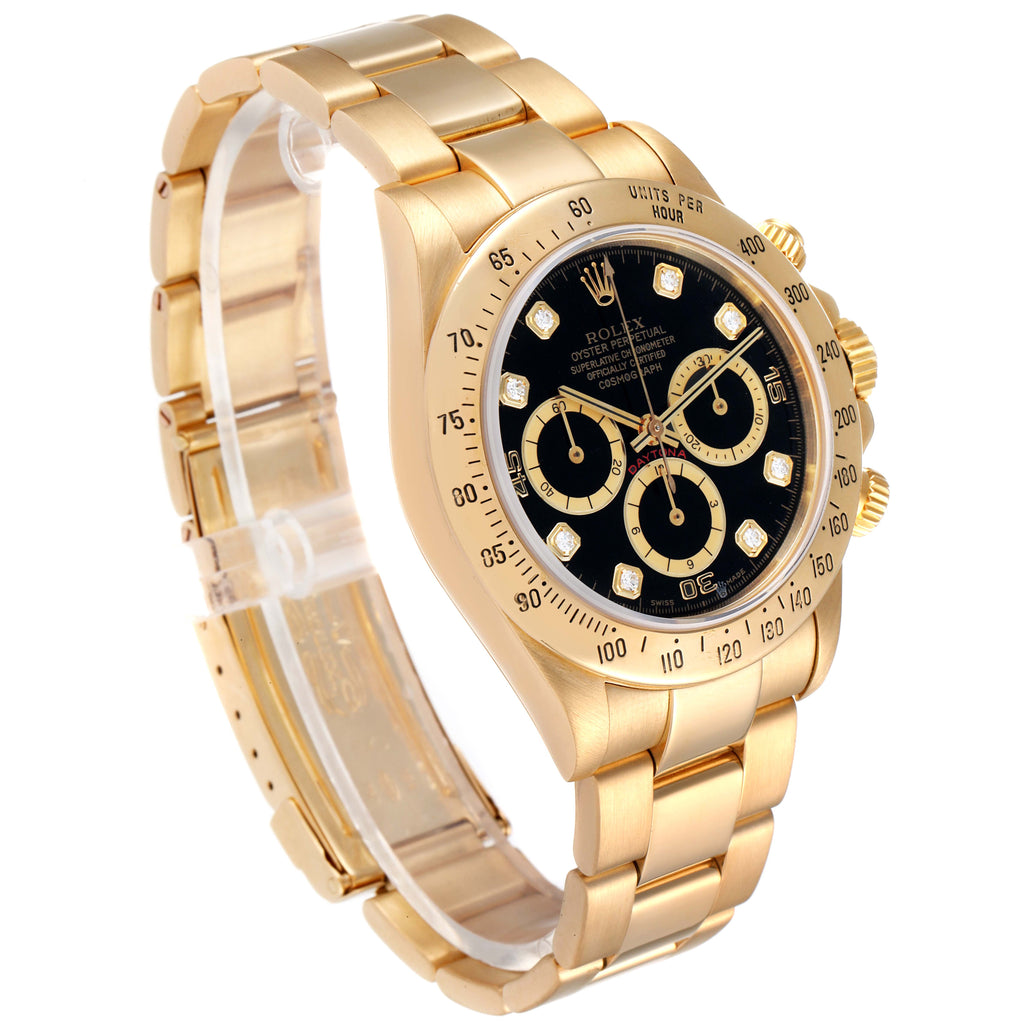 Rolex Daytona 18k Yellow Gold Inverted 6 Diamond Dial Mens Watch 16528