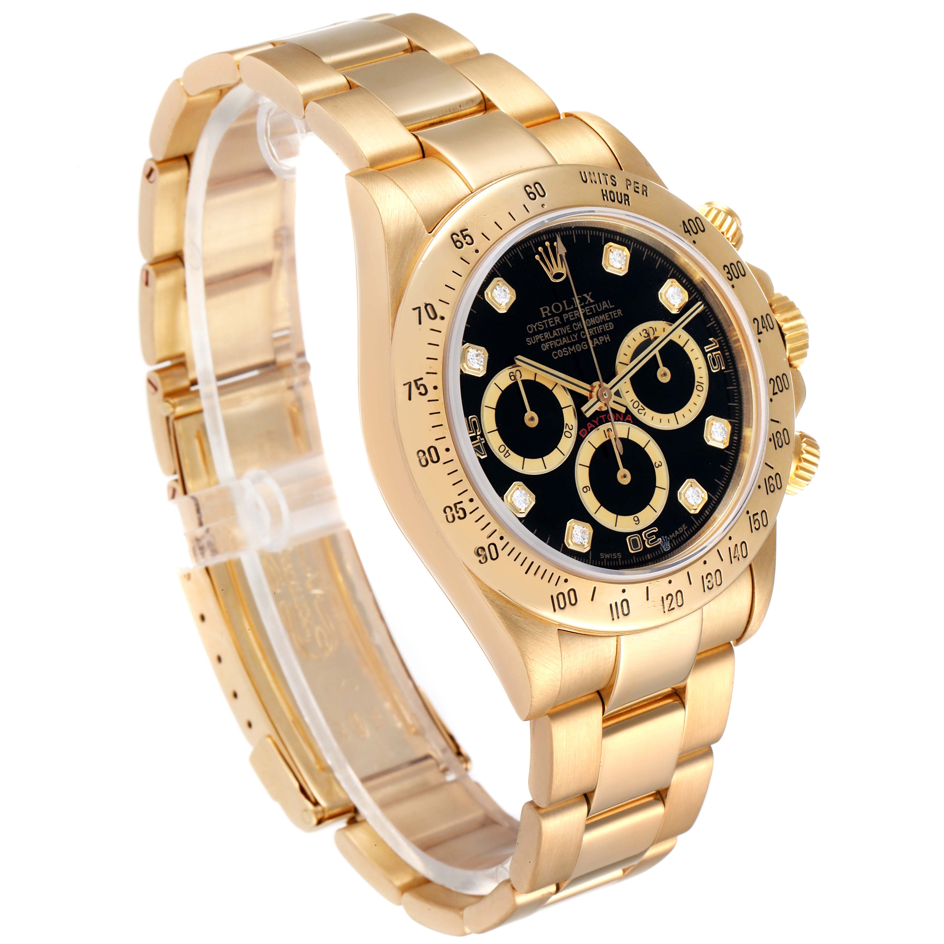 Rolex Daytona 18k Yellow Gold Inverted 6 Diamond Dial Mens Watch 16528