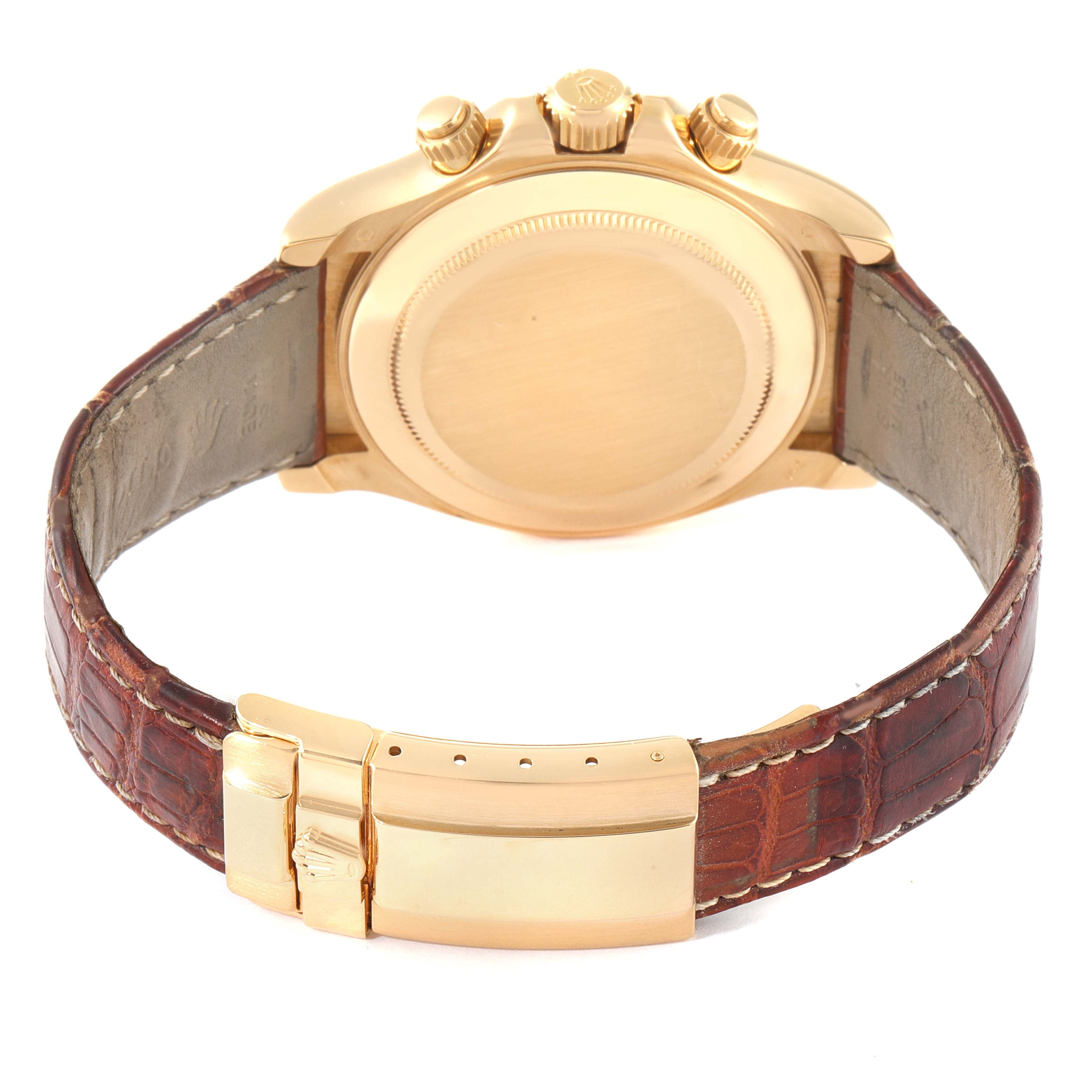 Rolex Daytona 18K Yellow Gold MOP Dial Brown Strap Mens Watch 116518