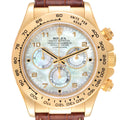 Rolex Daytona 18K Yellow Gold MOP Dial Brown Strap Mens Watch 116518