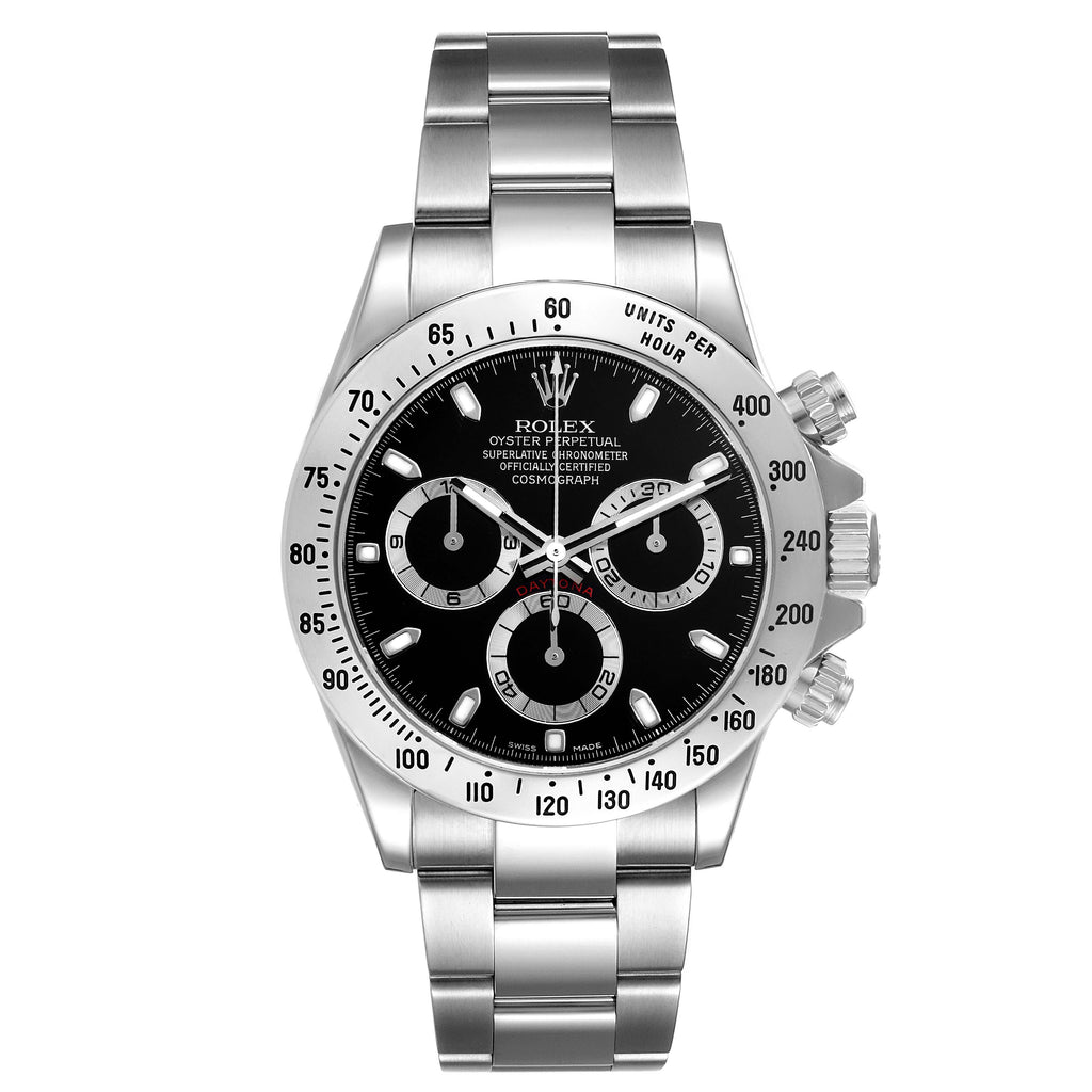 Rolex Daytona Black Dial Chronograph Steel Mens Watch 116520 Box Card