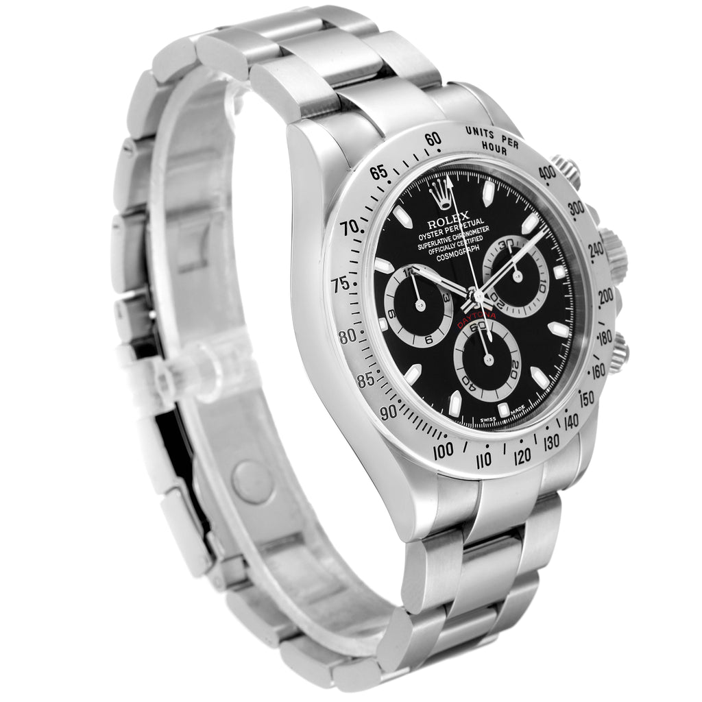 Rolex Daytona Black Dial Chronograph Steel Mens Watch 116520 Box Papers