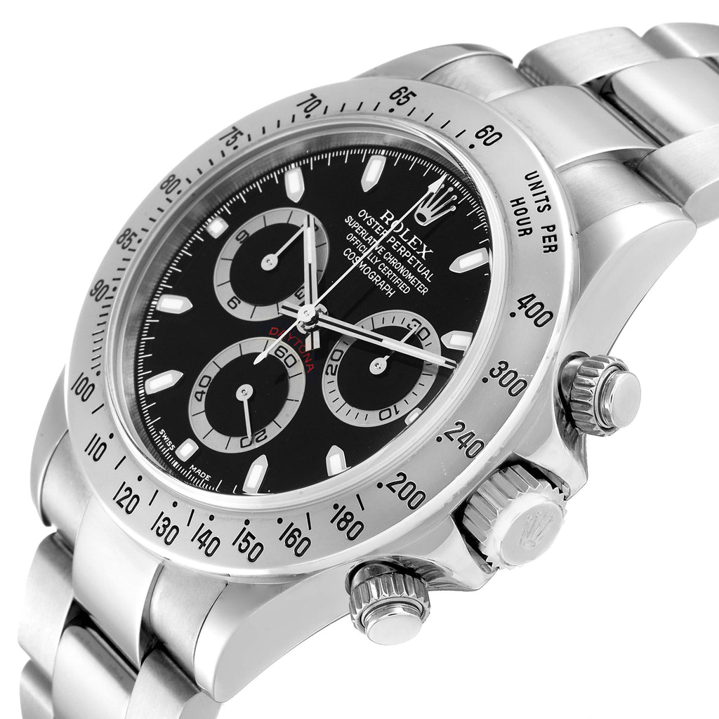 Rolex Daytona Black Dial Chronograph Steel Mens Watch 116520 Box Papers