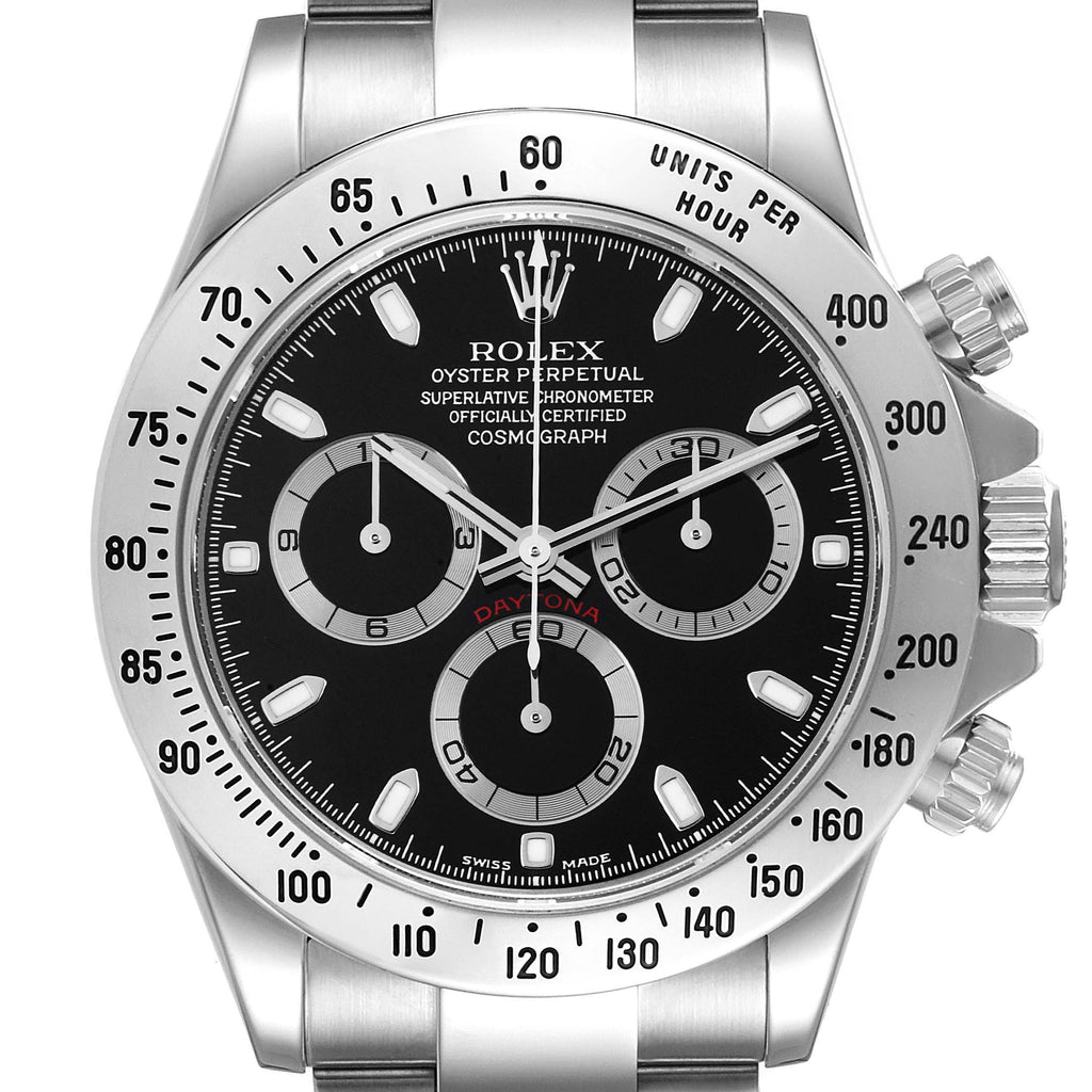 Rolex Daytona Black Dial Chronograph Steel Mens Watch 116520 Box Papers