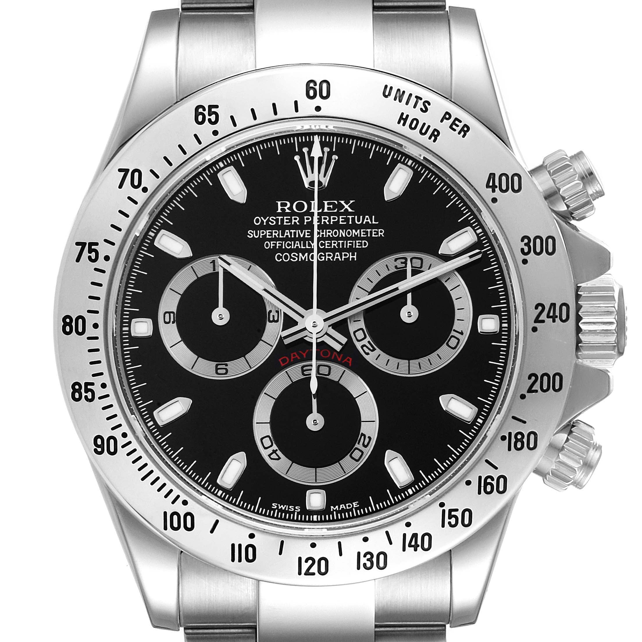 Rolex Daytona Black Dial Chronograph Steel Mens Watch 116520 Box Papers
