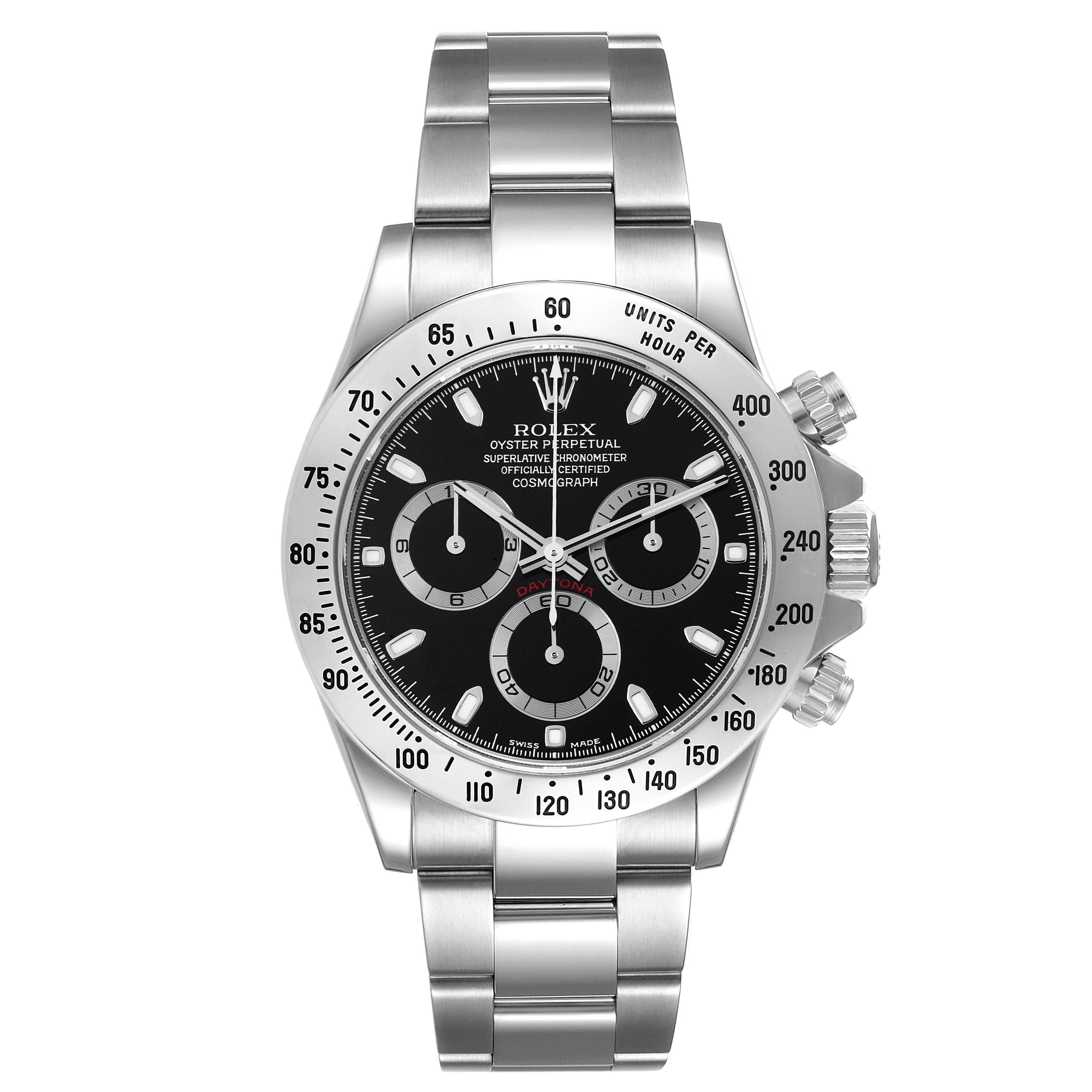 Rolex Daytona Black Dial Chronograph Steel Mens Watch 116520 Box Papers