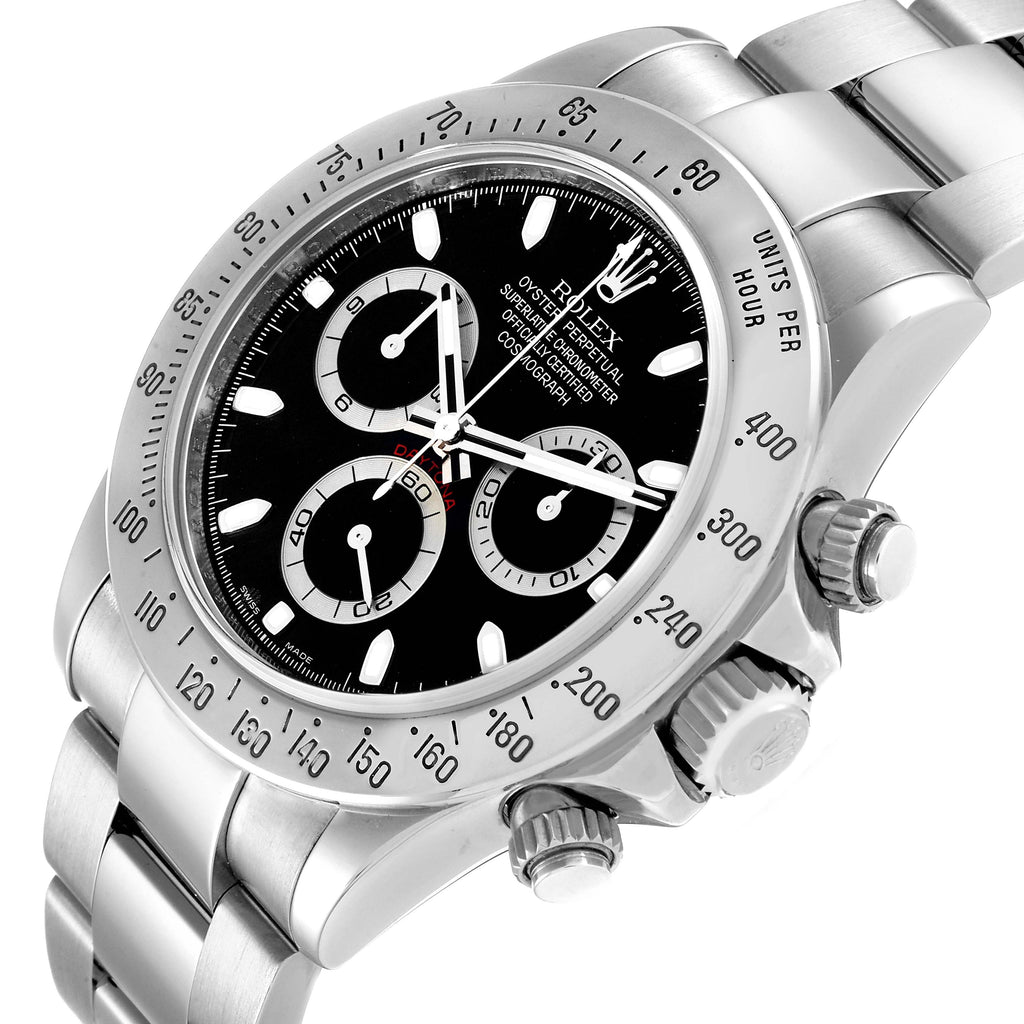 Rolex Daytona Black Dial Chronograph Steel Mens Watch 116520 Box Service Card