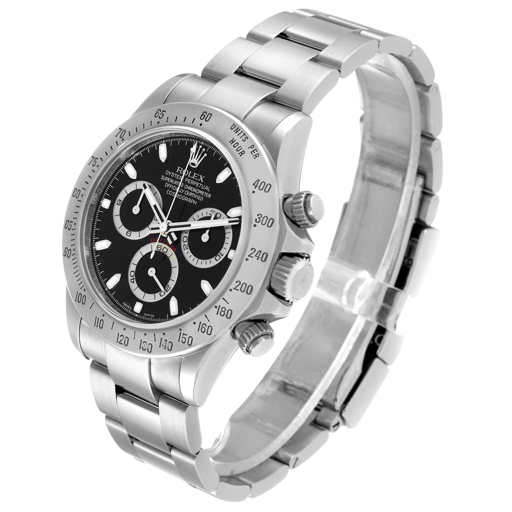 Rolex Daytona Black Dial Chronograph Steel Mens Watch 116520 Box Service Card