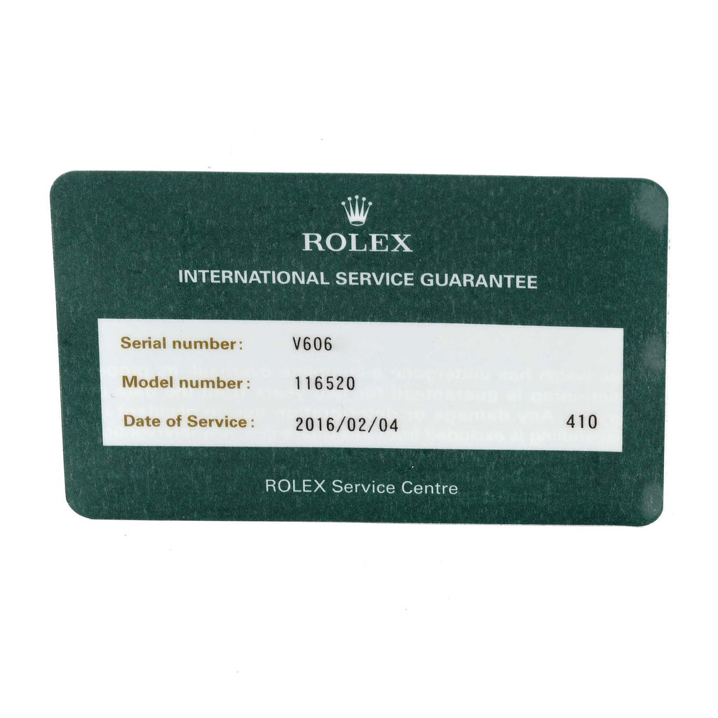 Rolex Daytona Black Dial Chronograph Steel Mens Watch 116520 Box Service Card