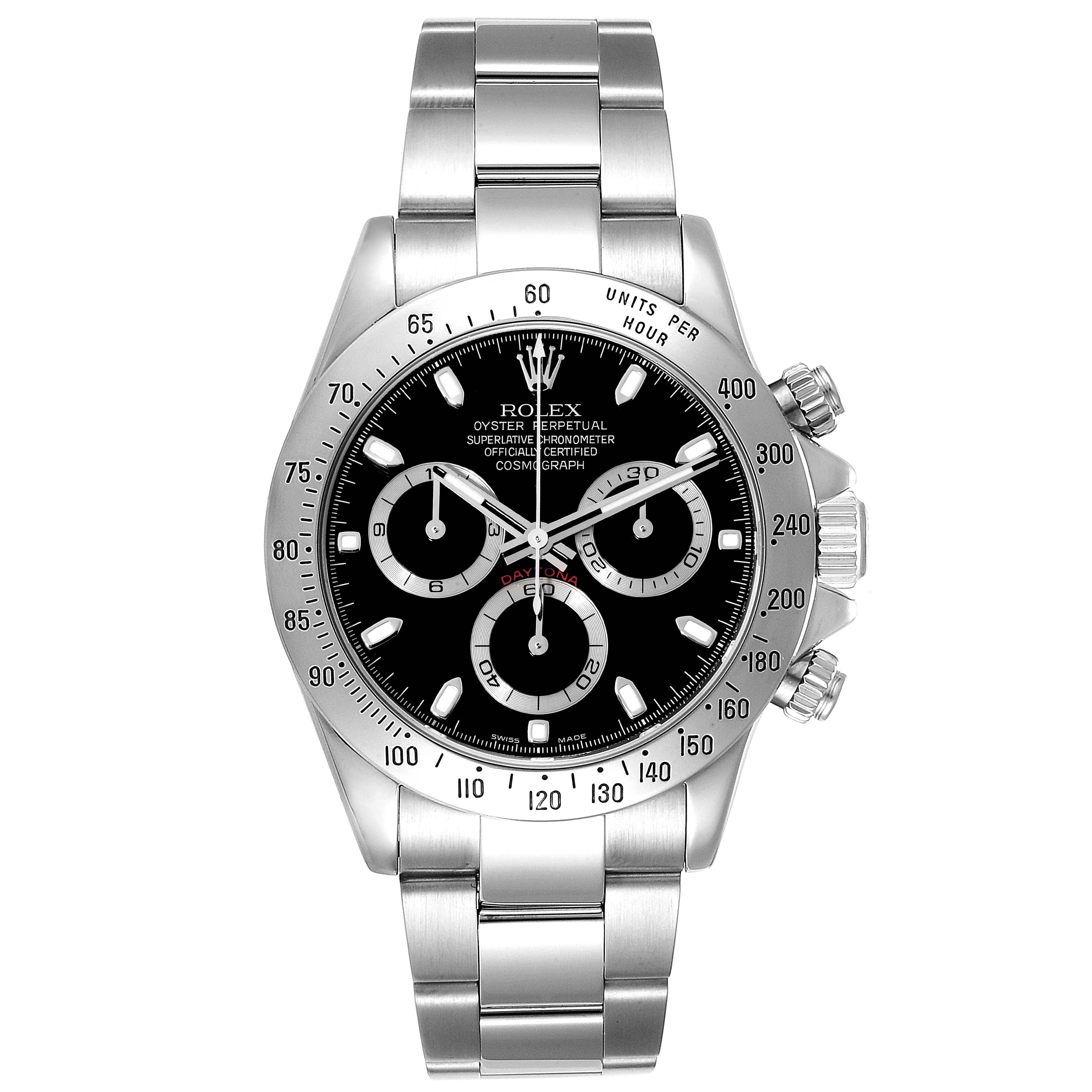 Rolex Daytona Black Dial Chronograph Steel Mens Watch 116520 Box Service Card
