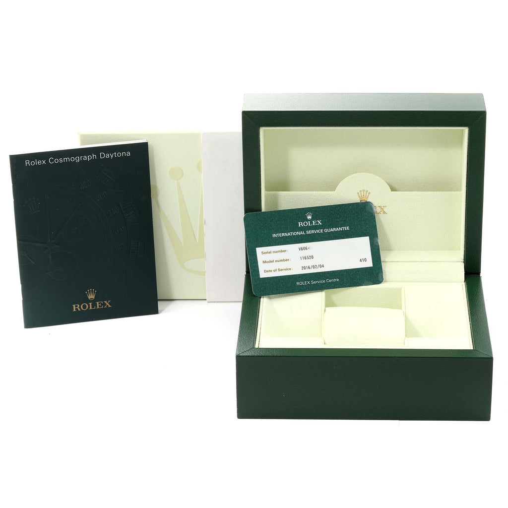 Rolex Daytona Black Dial Chronograph Steel Mens Watch 116520 Box Service Card