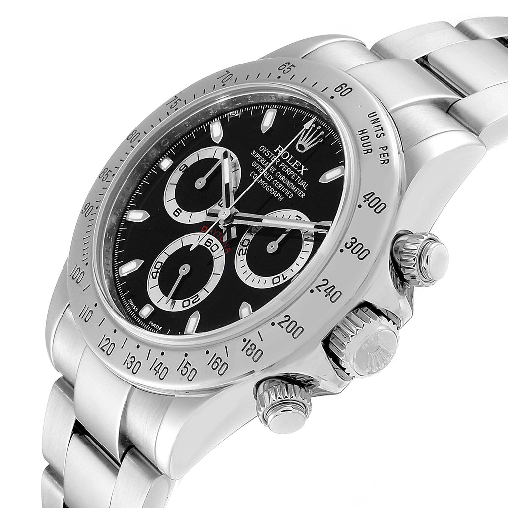 Rolex Daytona Black Dial Chronograph Steel Watch 116520 Box Card
