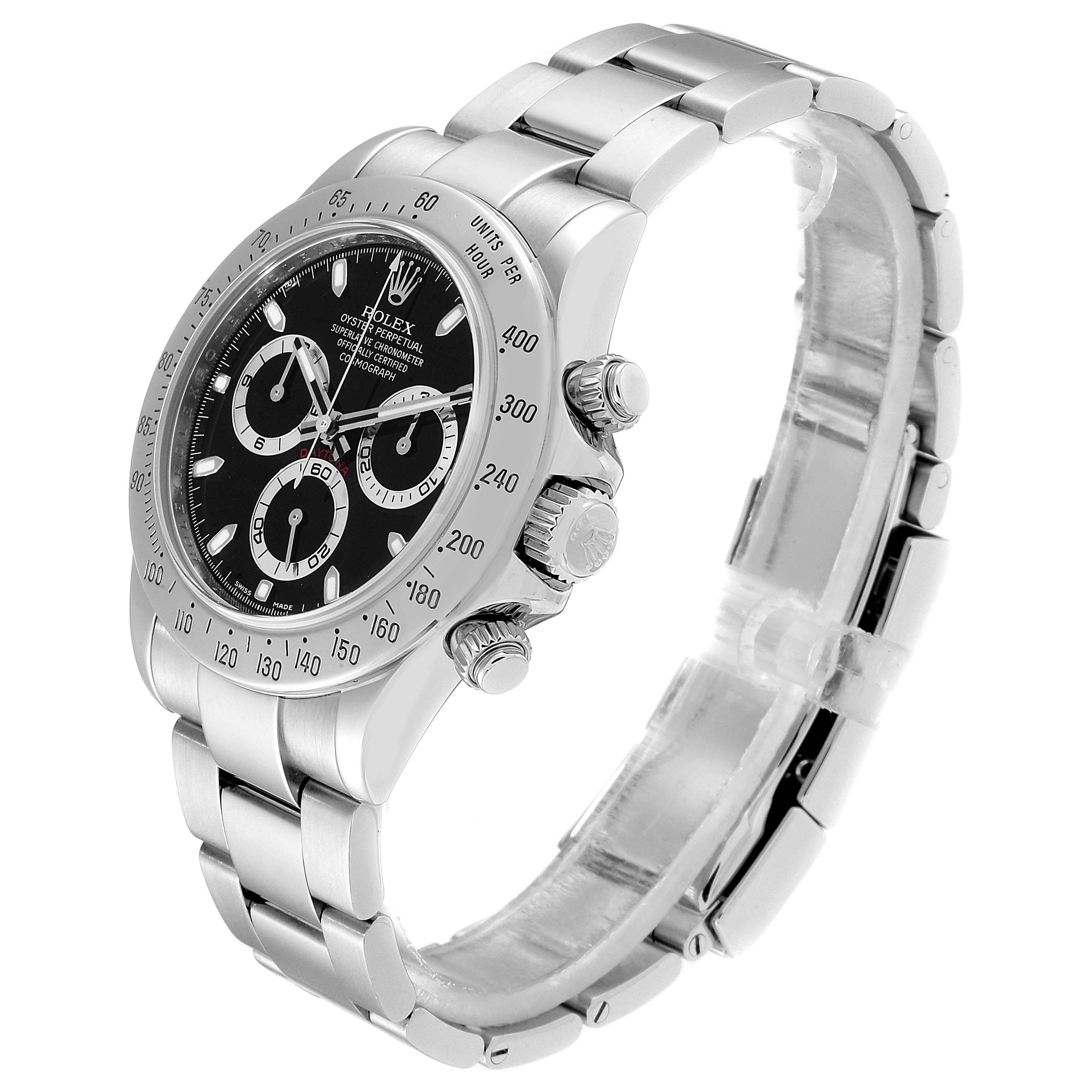 Rolex Daytona Black Dial Chronograph Steel Watch 116520 Box Card