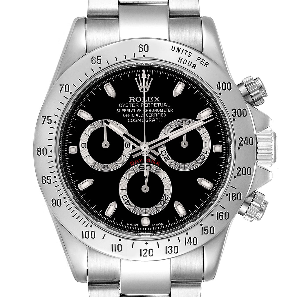 Rolex Daytona Black Dial Chronograph Steel Watch 116520 Box Card