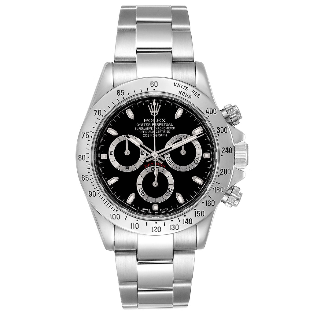 Rolex Daytona Black Dial Chronograph Steel Watch 116520 Box Card