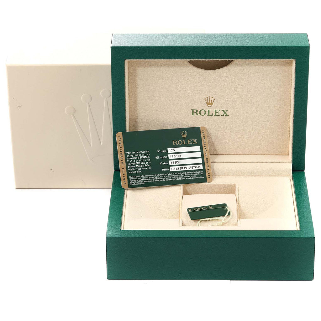 Rolex Daytona Chronograph Steel Yellow Gold Diamond Mens Watch 116523 Box Card