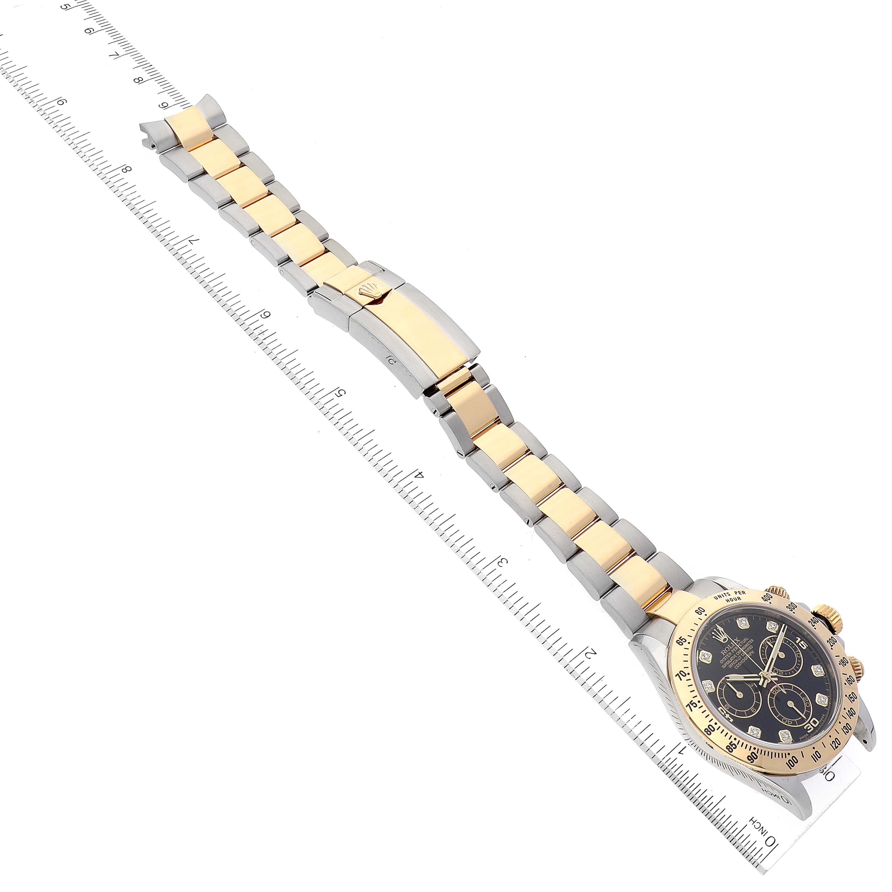 Rolex Daytona Chronograph Steel Yellow Gold Diamond Mens Watch 116523 Box Card