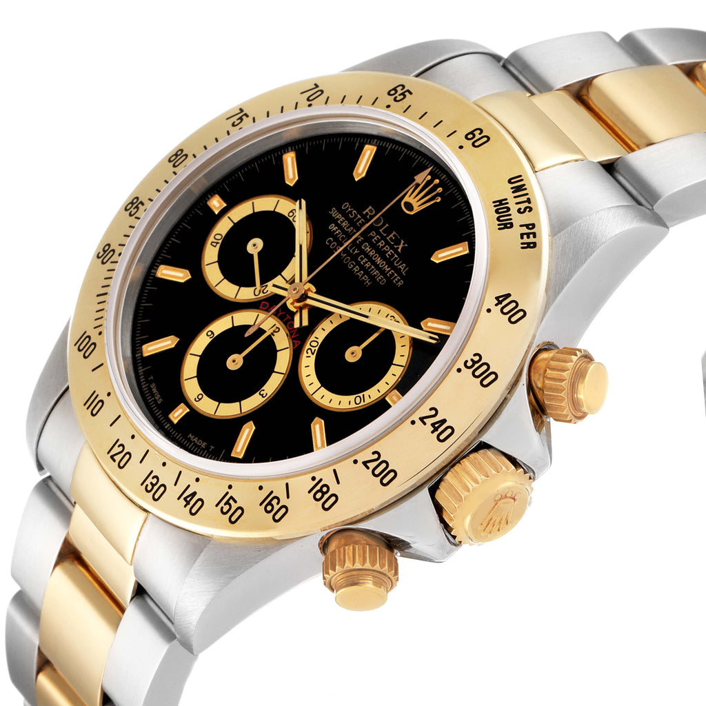 Rolex Daytona Inverted 6 Steel Yellow Gold Black Dial Mens Watch 16523