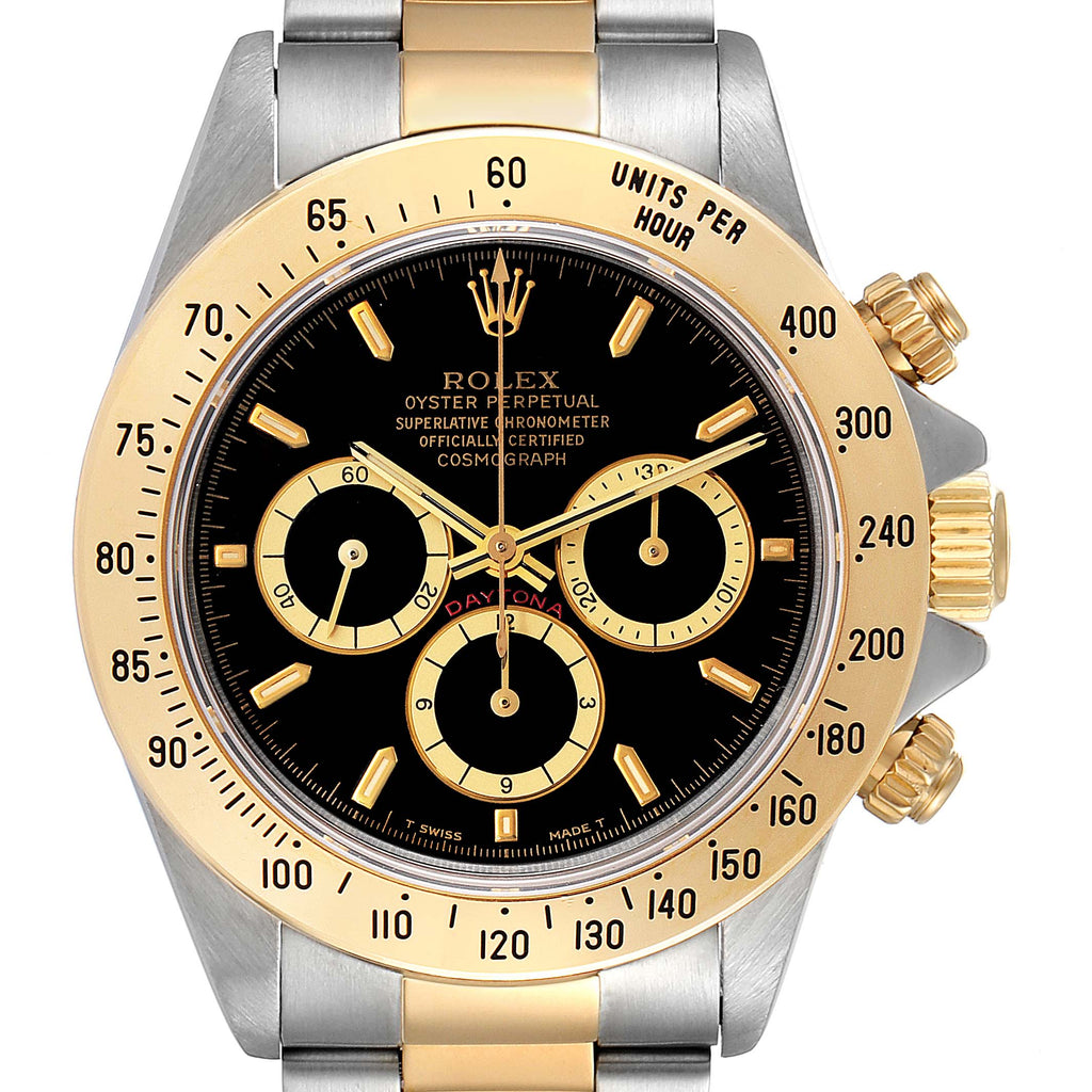 Rolex Daytona Inverted 6 Steel Yellow Gold Black Dial Mens Watch 16523