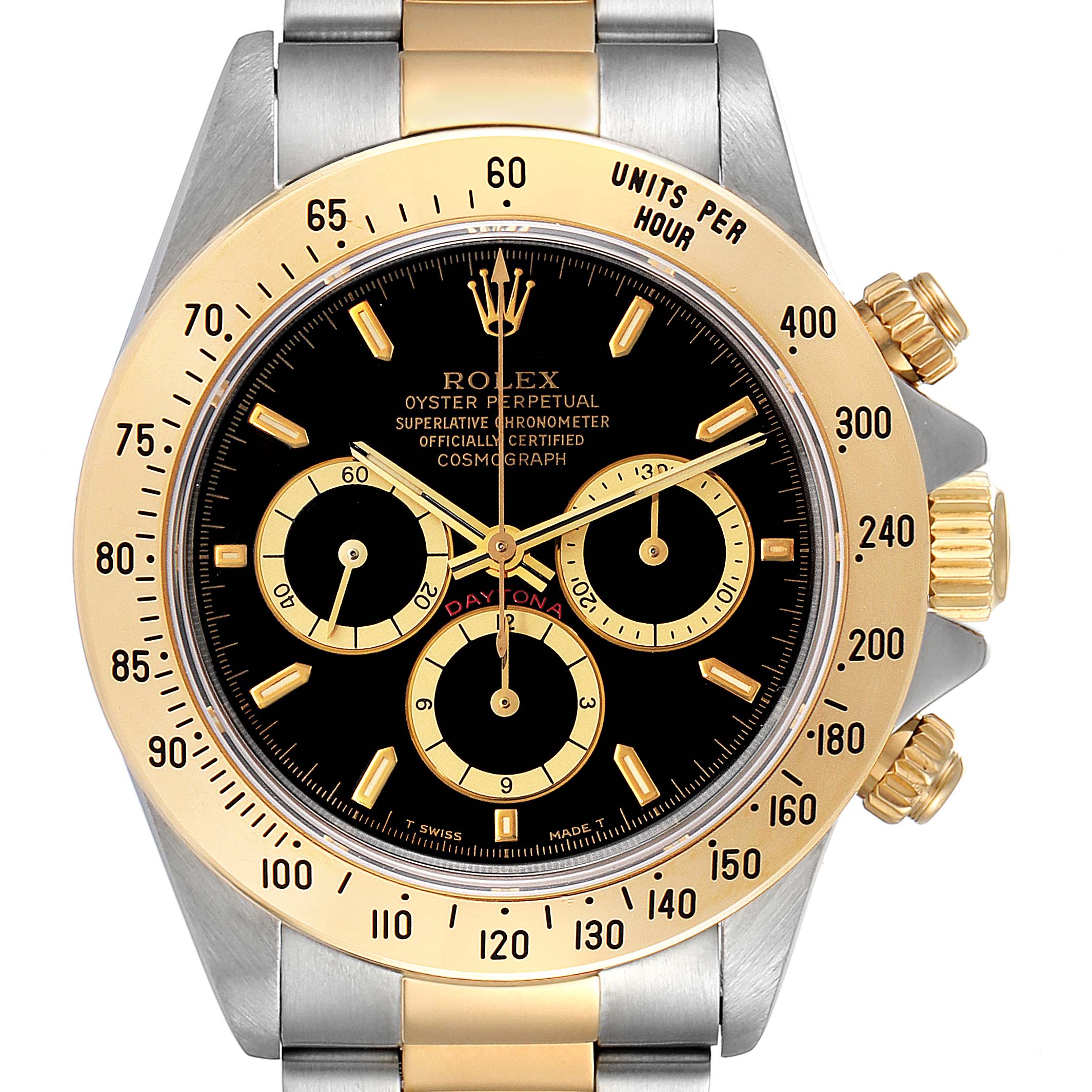 Rolex Daytona Inverted 6 Steel Yellow Gold Black Dial Mens Watch 16523