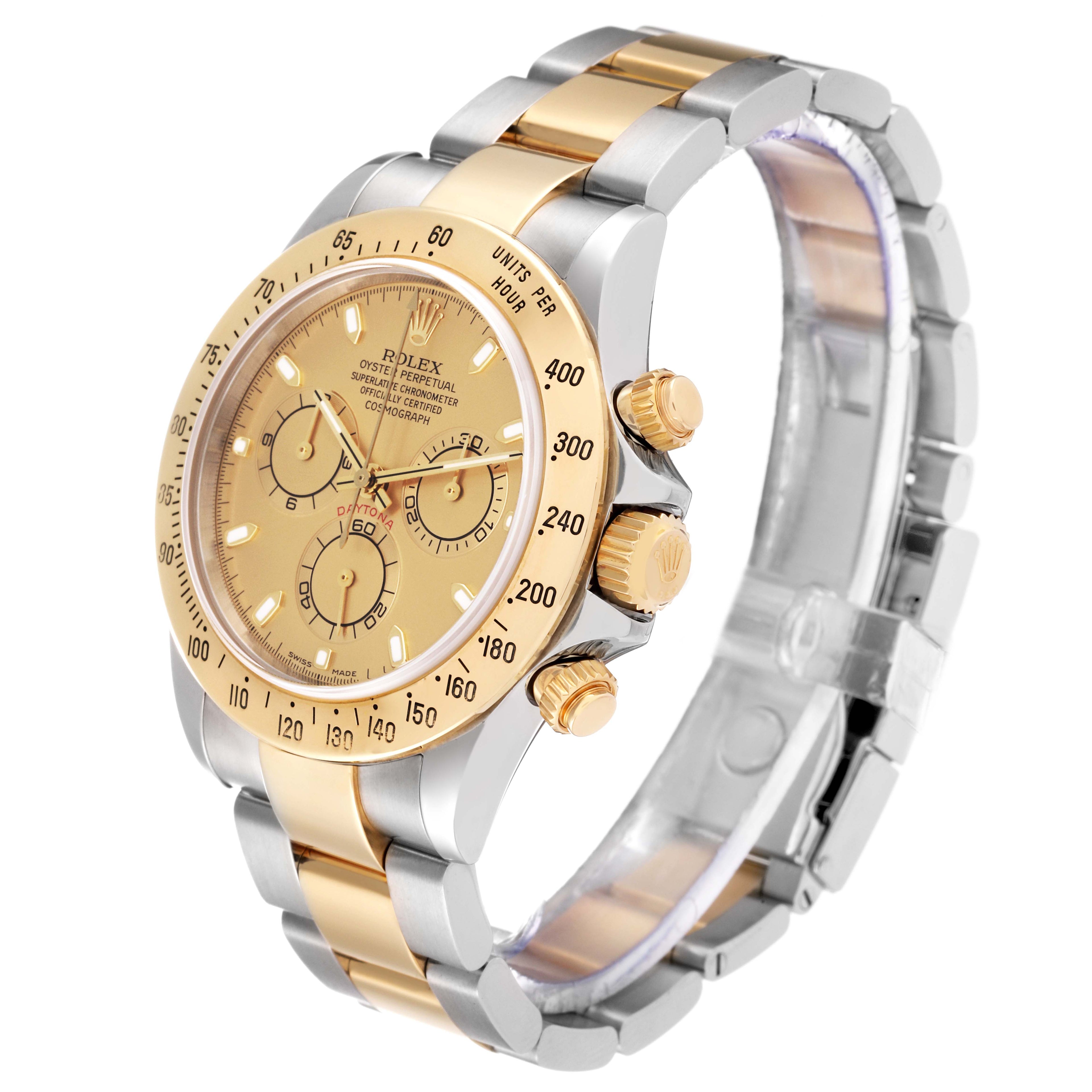 Rolex Daytona Steel 18K Yellow Gold Champagne Dial Mens Watch 116523 Box Papers