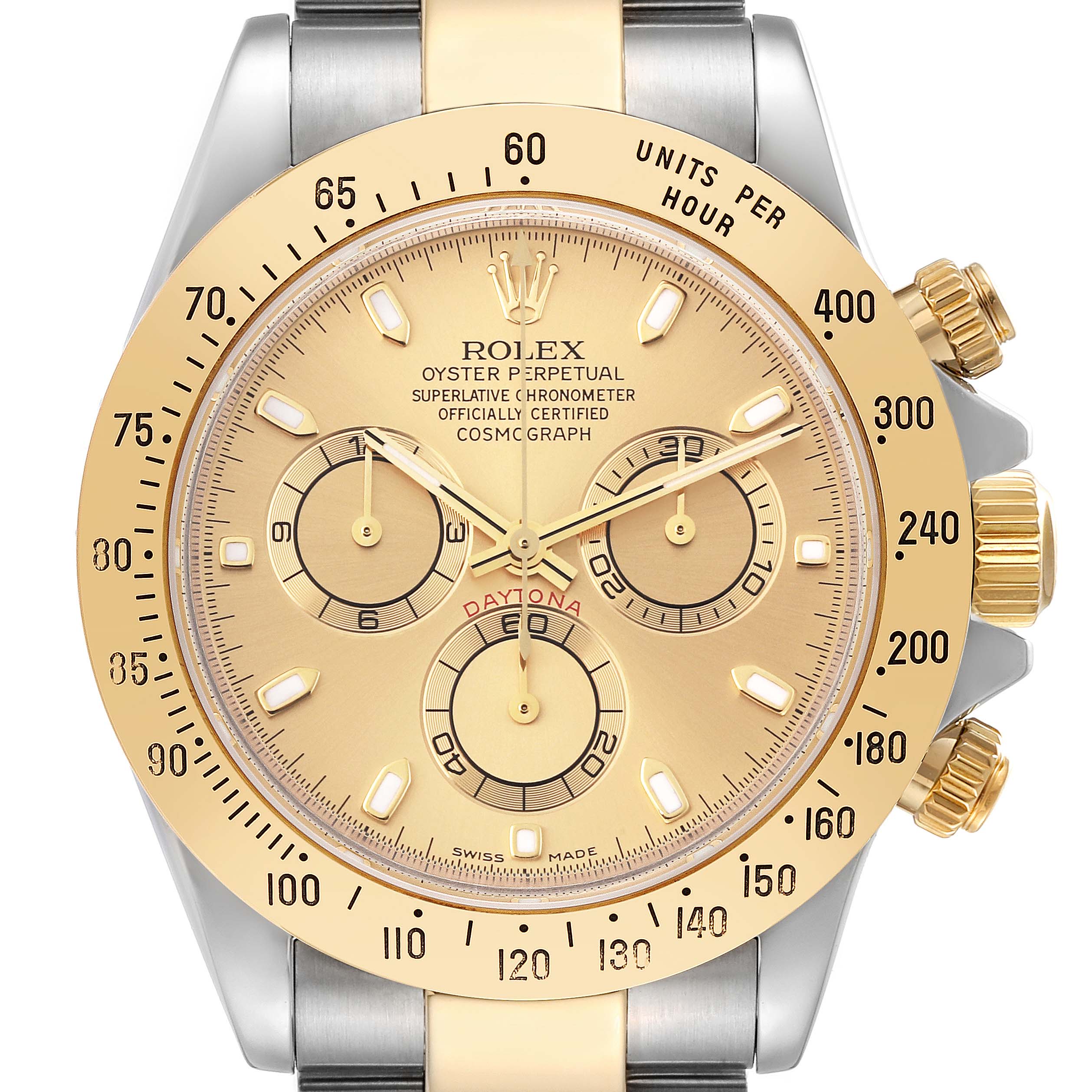Rolex Daytona Steel 18K Yellow Gold Champagne Dial Mens Watch 116523 Box Papers