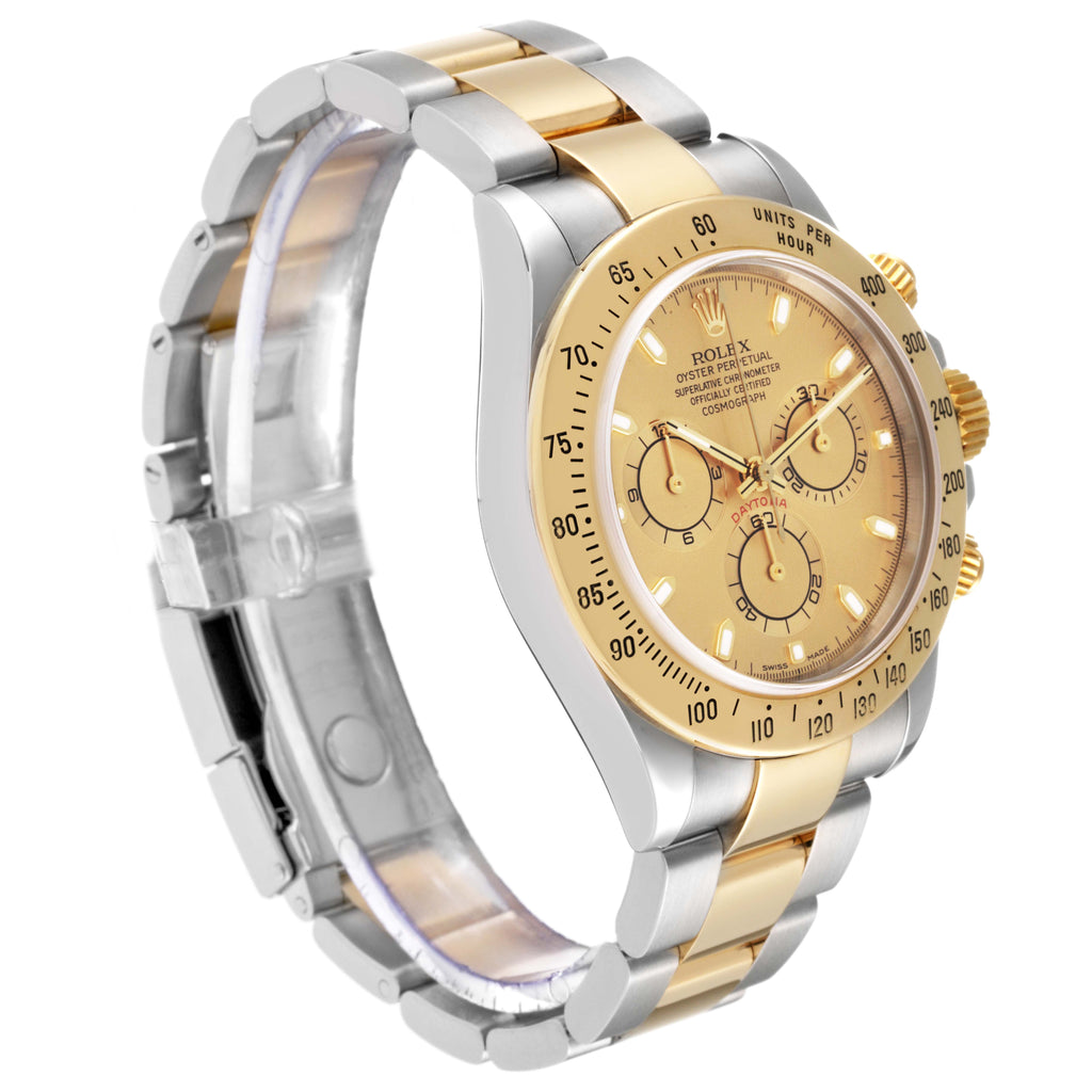 Rolex Daytona Steel 18K Yellow Gold Champagne Dial Mens Watch 116523 Box Papers
