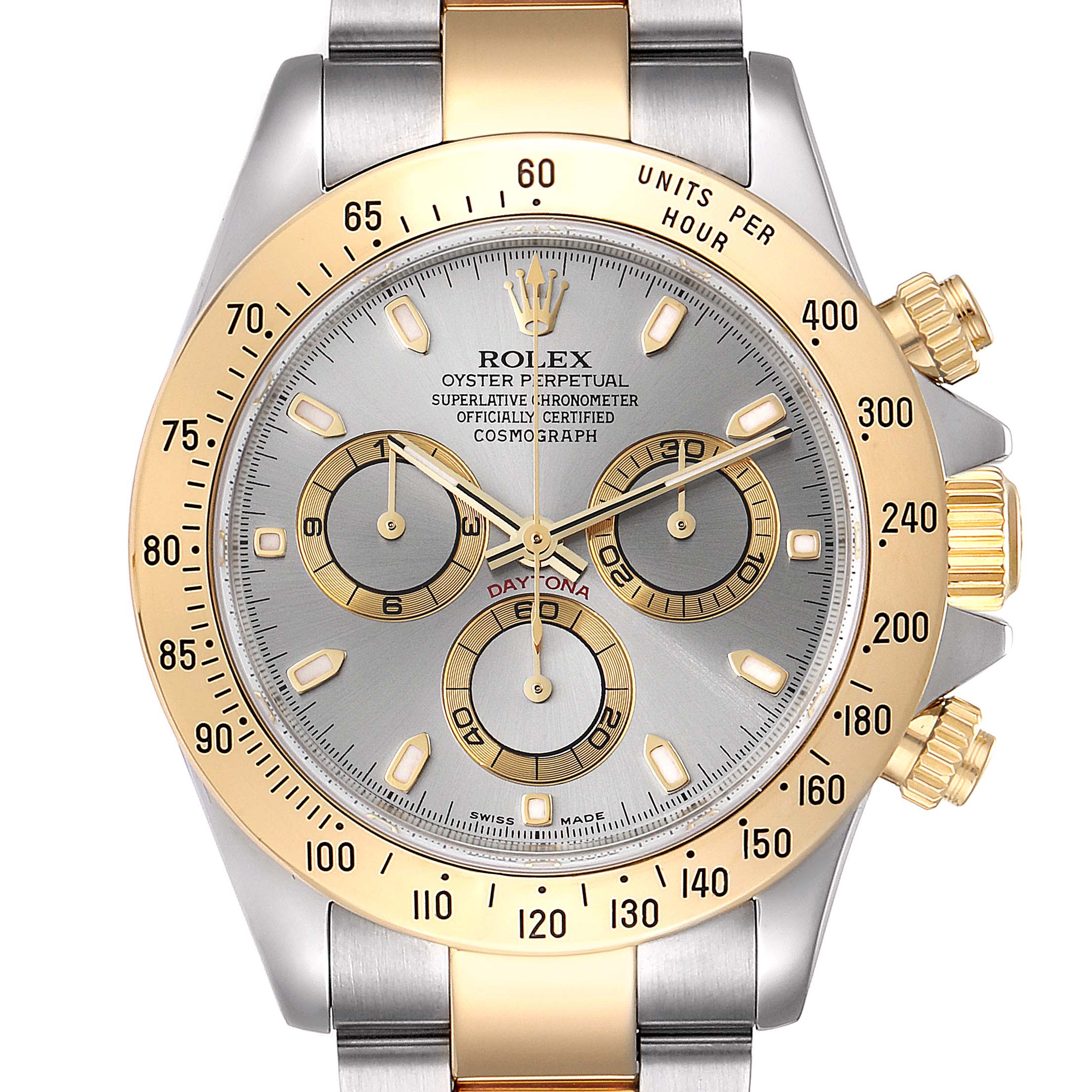 Rolex Daytona Steel 18k Yellow Gold Slate Dial Mens Watch 116523