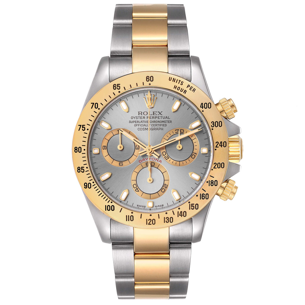 Rolex Daytona Steel 18k Yellow Gold Slate Dial Mens Watch 116523 Box Papers