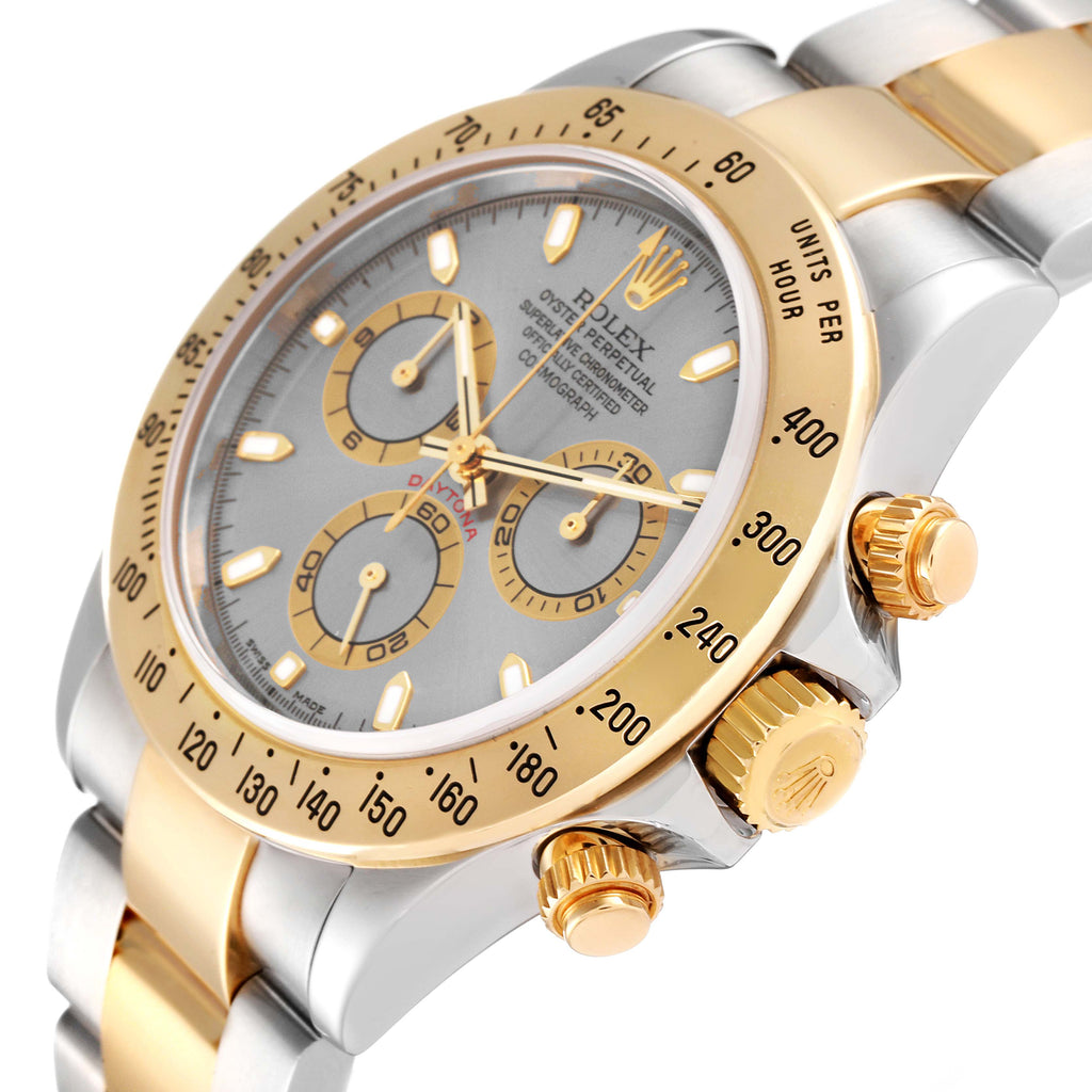 Rolex Daytona Steel 18k Yellow Gold Slate Dial Mens Watch 116523 Box Papers