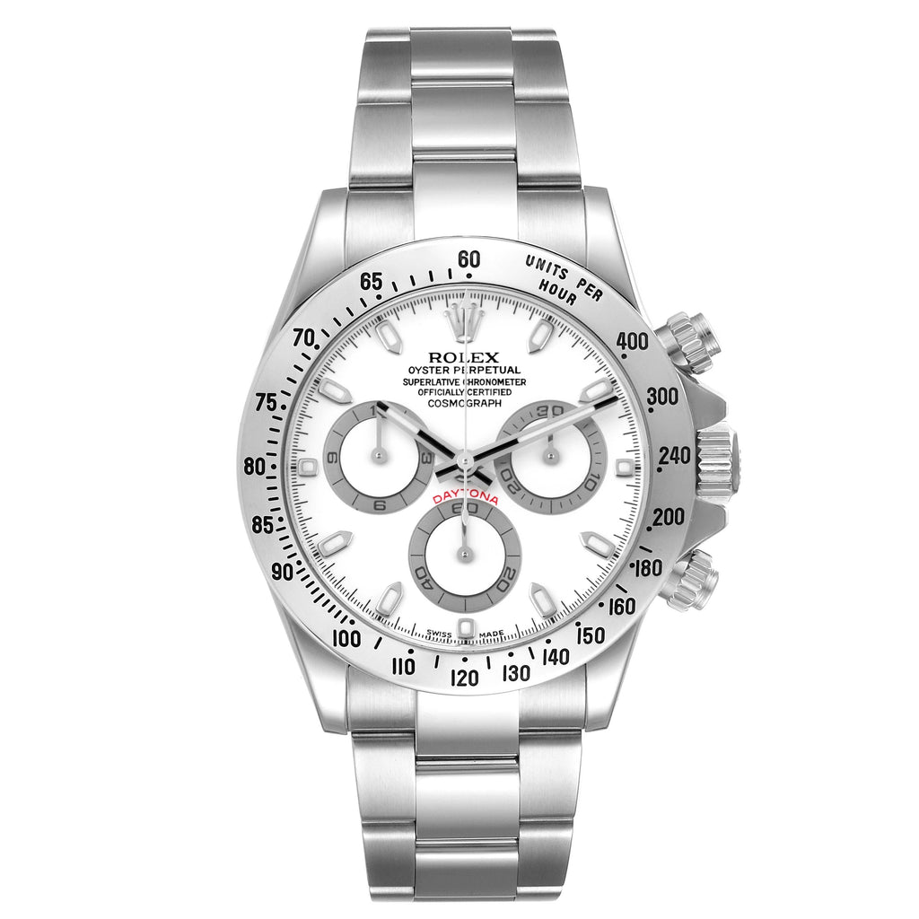 Rolex Daytona Steel White Dial Chronograph Mens Watch 116520 Box Papers