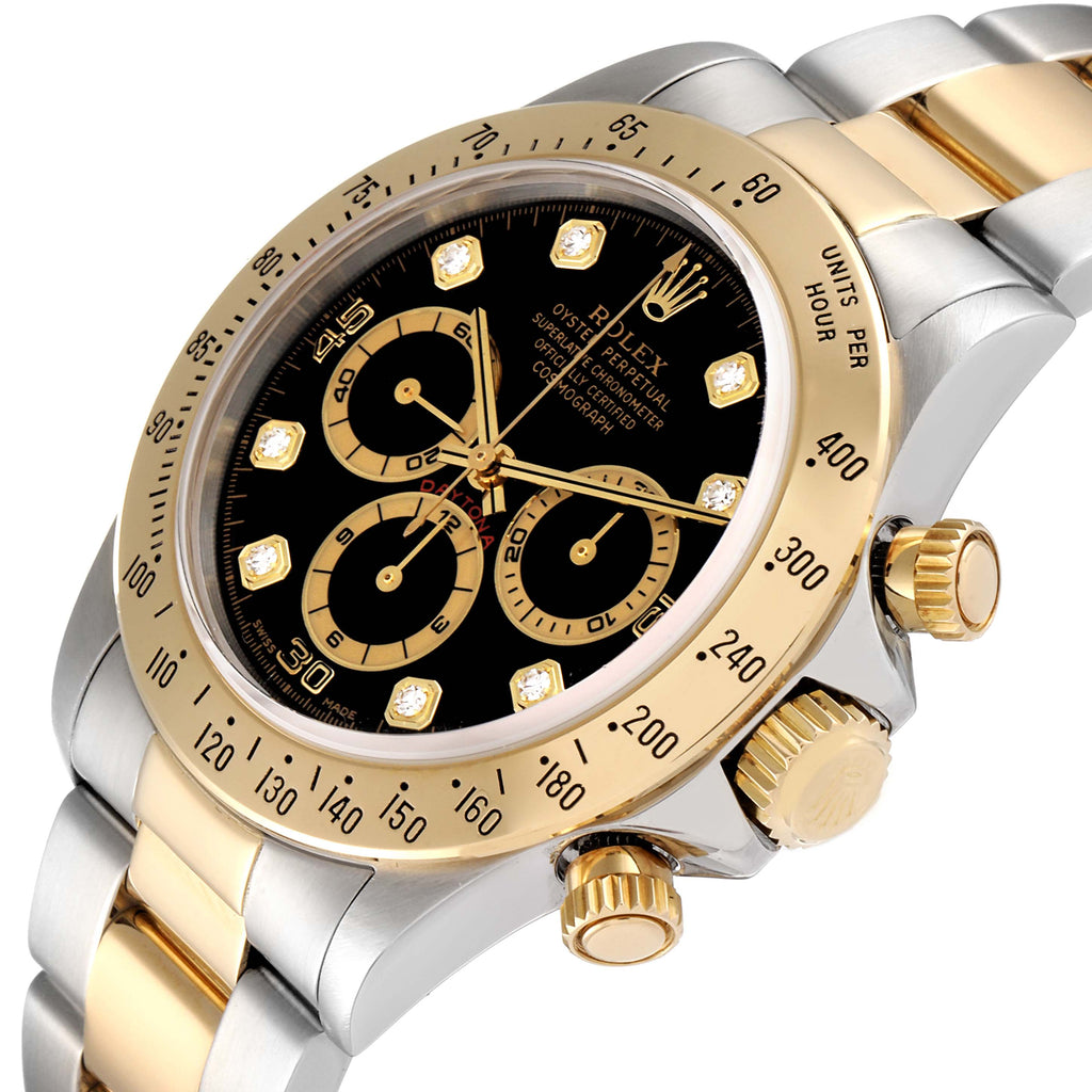Rolex Daytona Steel Yellow Gold Black Diamond Dial Mens Watch 16523