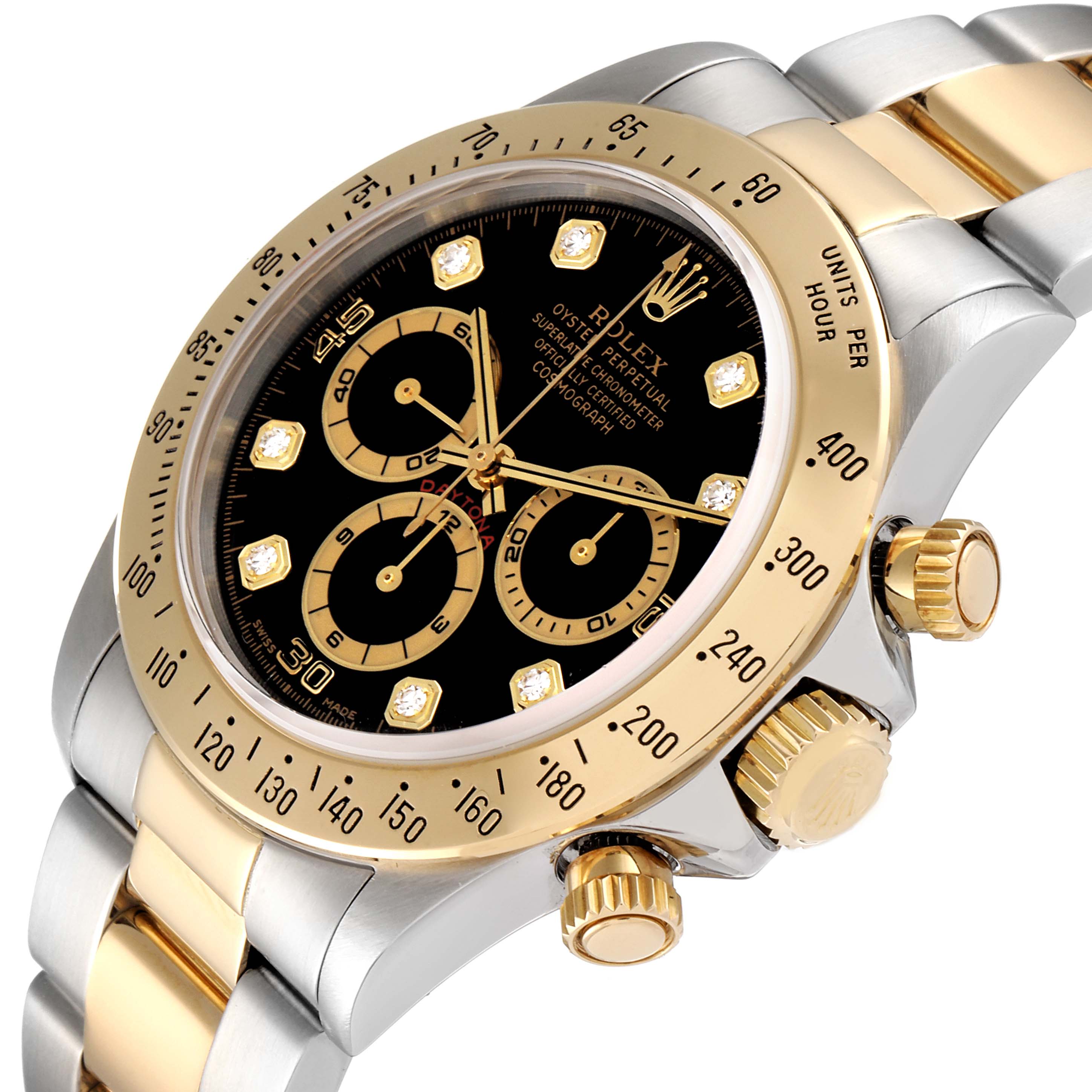 Rolex Daytona Steel Yellow Gold Black Diamond Dial Mens Watch 16523