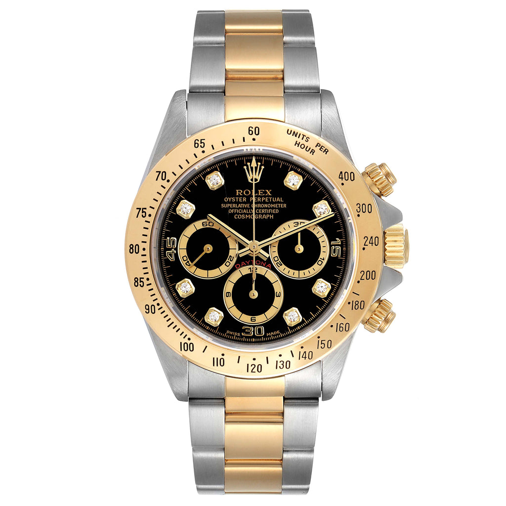Rolex Daytona Steel Yellow Gold Black Diamond Dial Mens Watch 16523