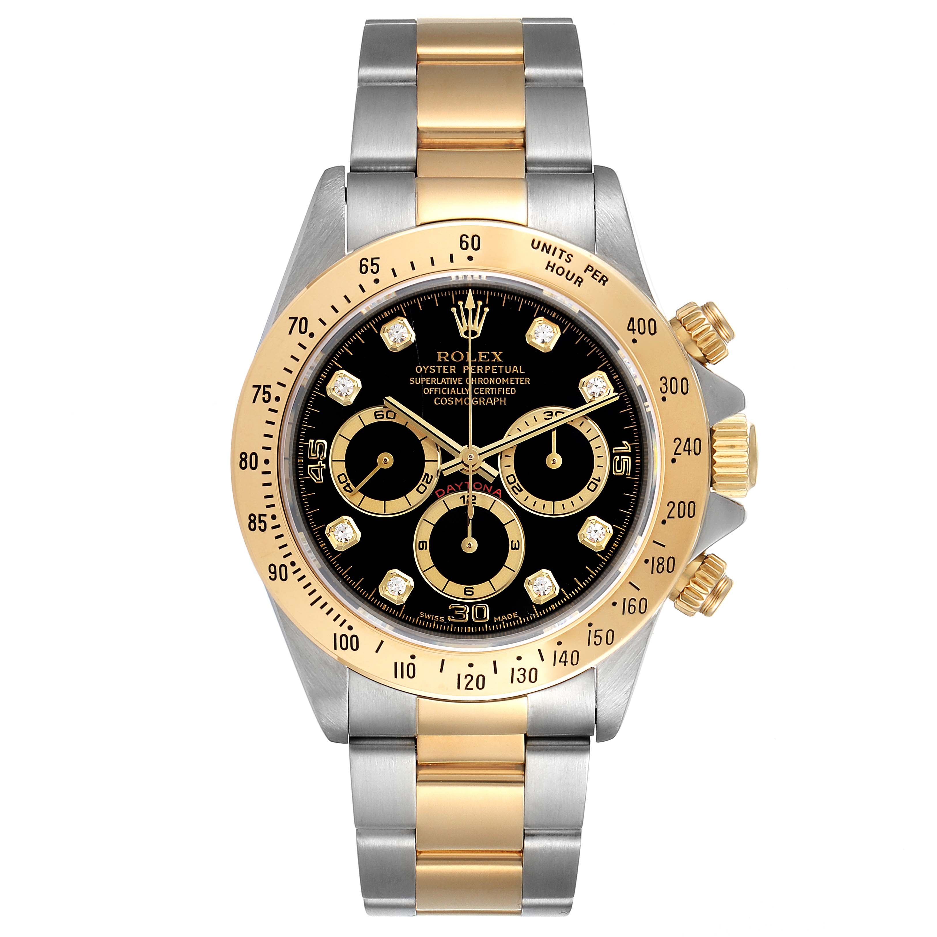 Rolex Daytona Steel Yellow Gold Black Diamond Dial Mens Watch 16523