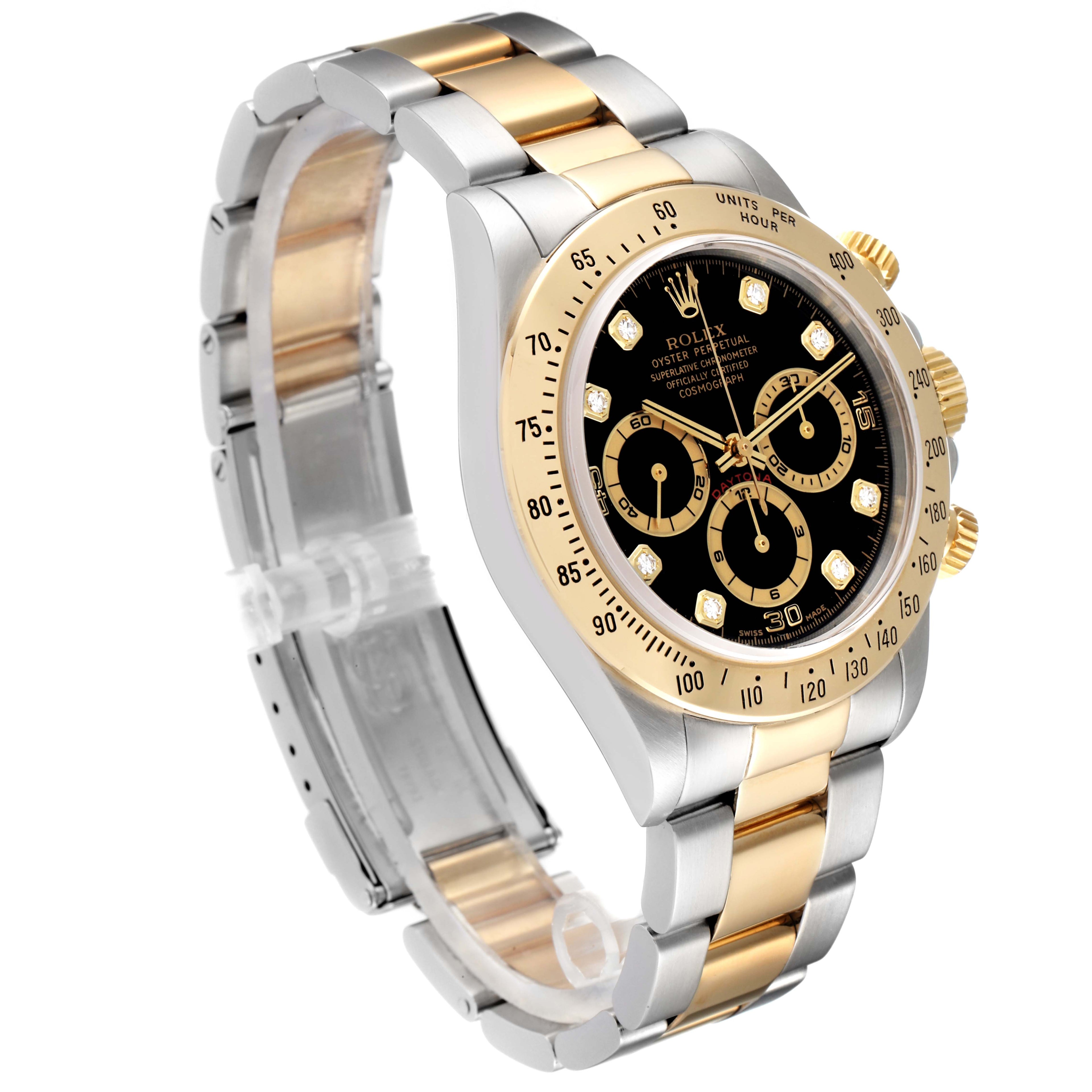 Rolex Daytona Steel Yellow Gold Black Diamond Dial Mens Watch 16523