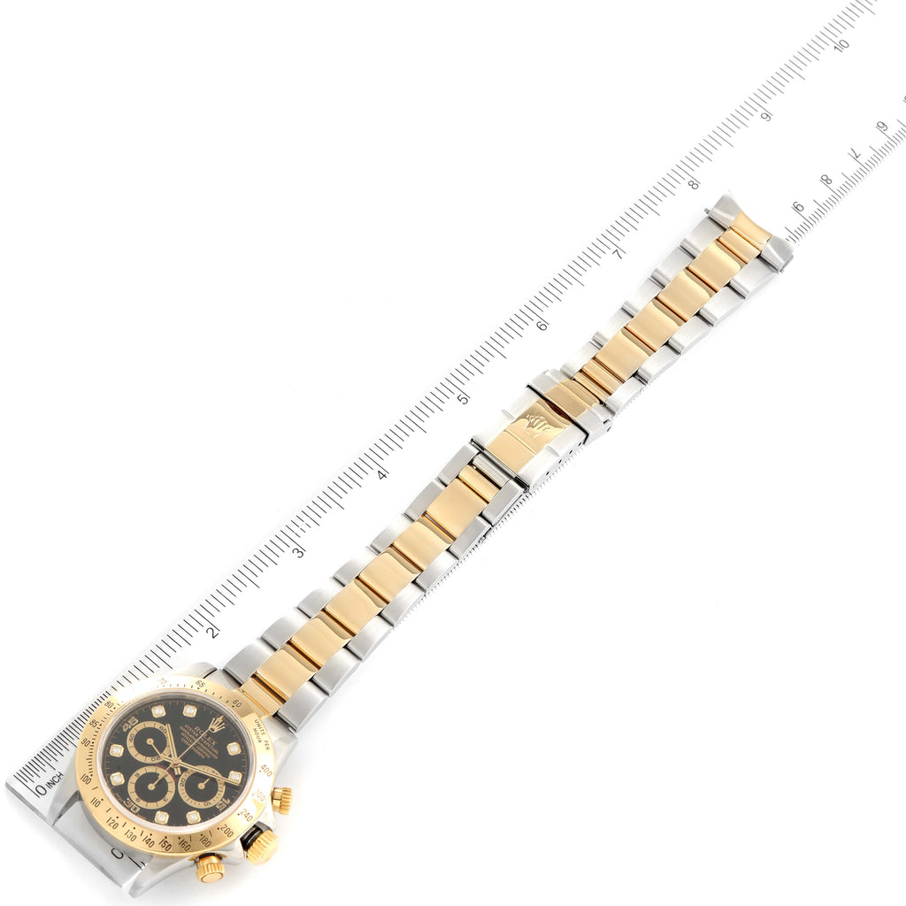 Rolex Daytona Steel Yellow Gold Black Diamond Dial Mens Watch 16523