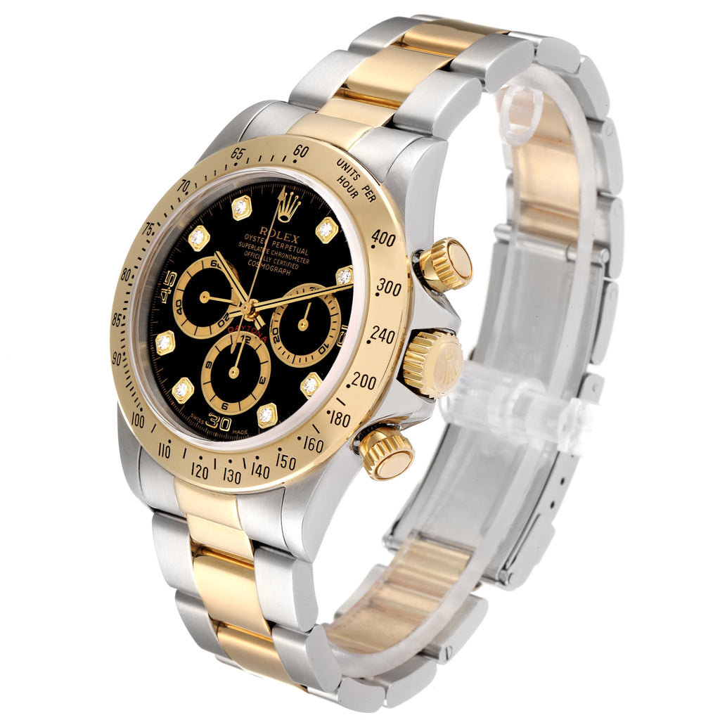 Rolex Daytona Steel Yellow Gold Black Diamond Dial Mens Watch 16523