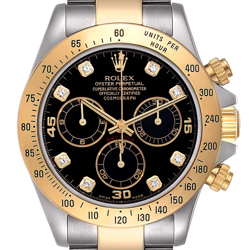 Rolex Daytona Steel Yellow Gold Diamond Chronograph Watch 116523 Box Papers