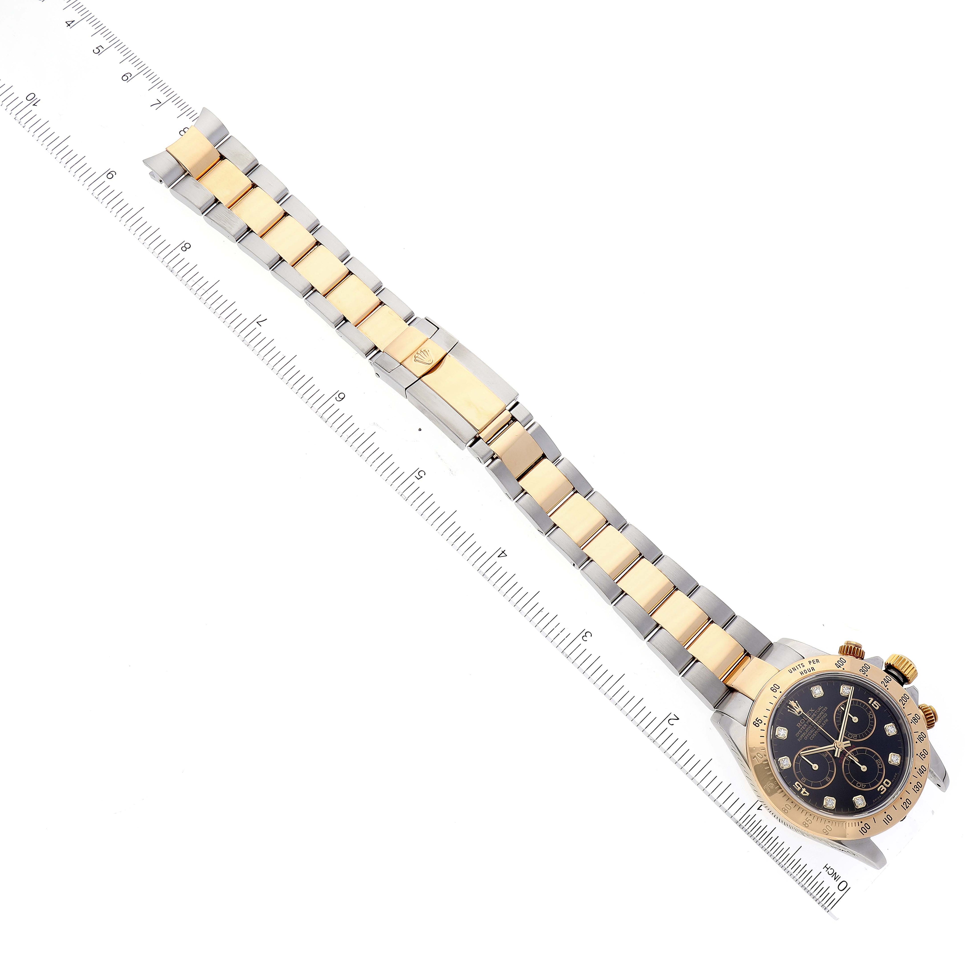 Rolex Daytona Steel Yellow Gold Diamond Chronograph Watch 116523 Box Papers