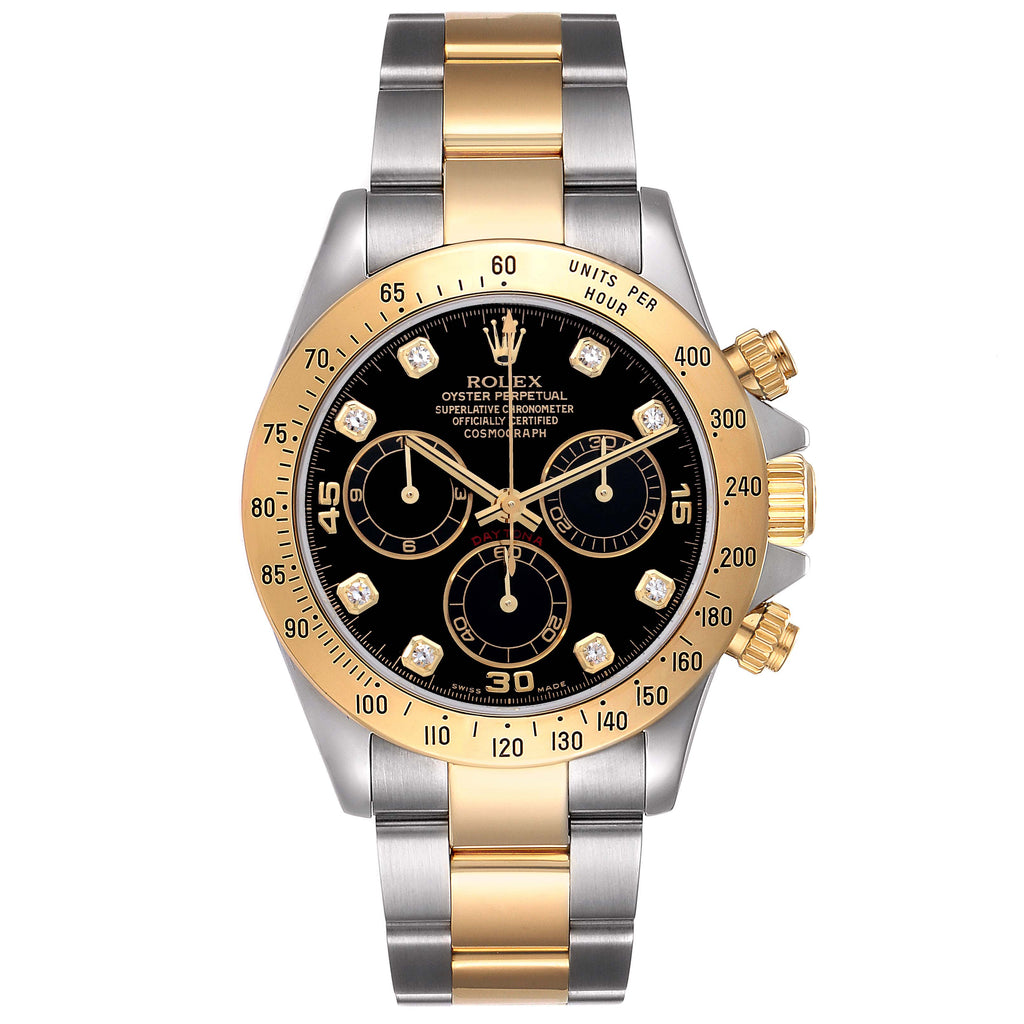 Rolex Daytona Steel Yellow Gold Diamond Chronograph Watch 116523 Box Papers
