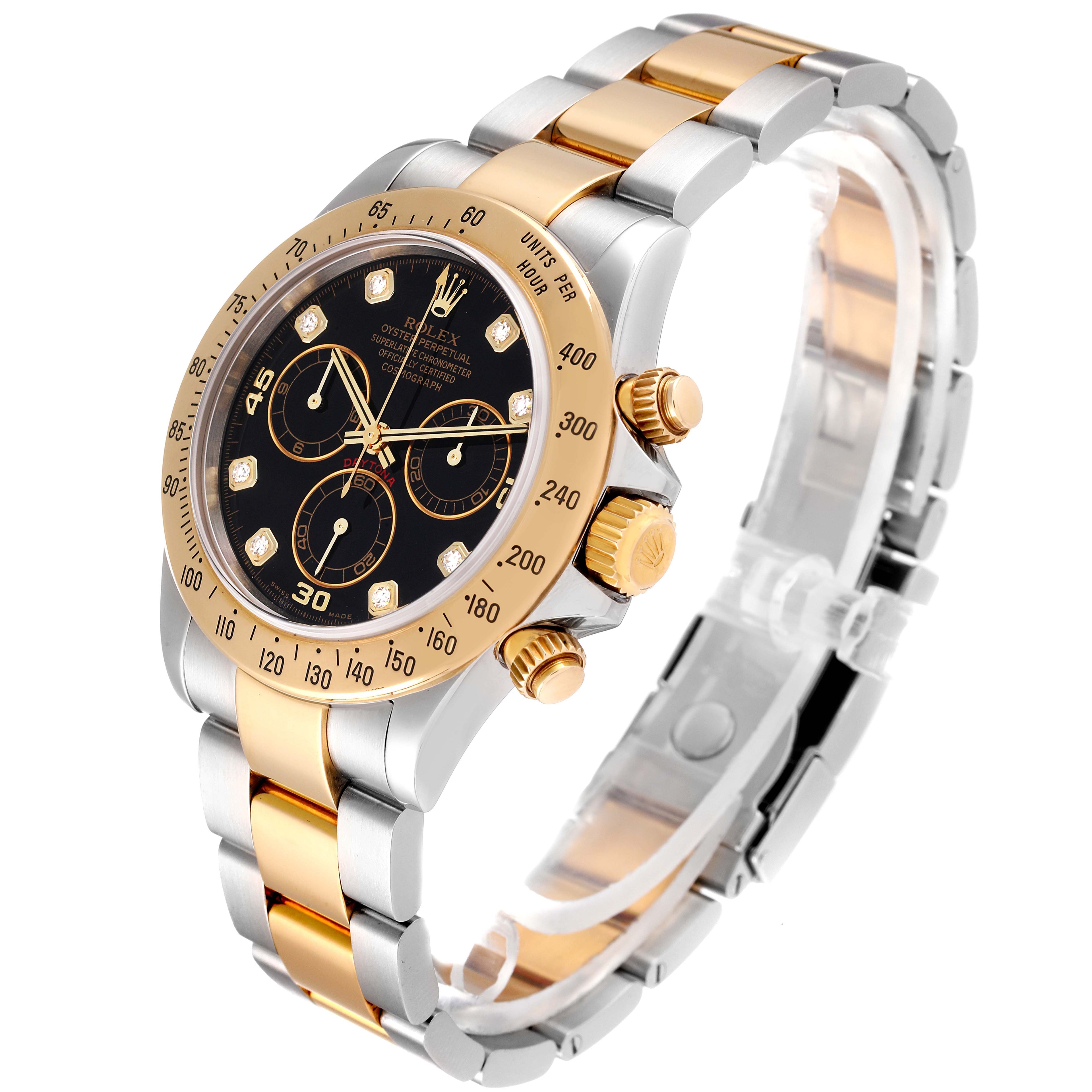 Rolex Daytona Steel Yellow Gold Diamond Chronograph Watch 116523 Box Papers