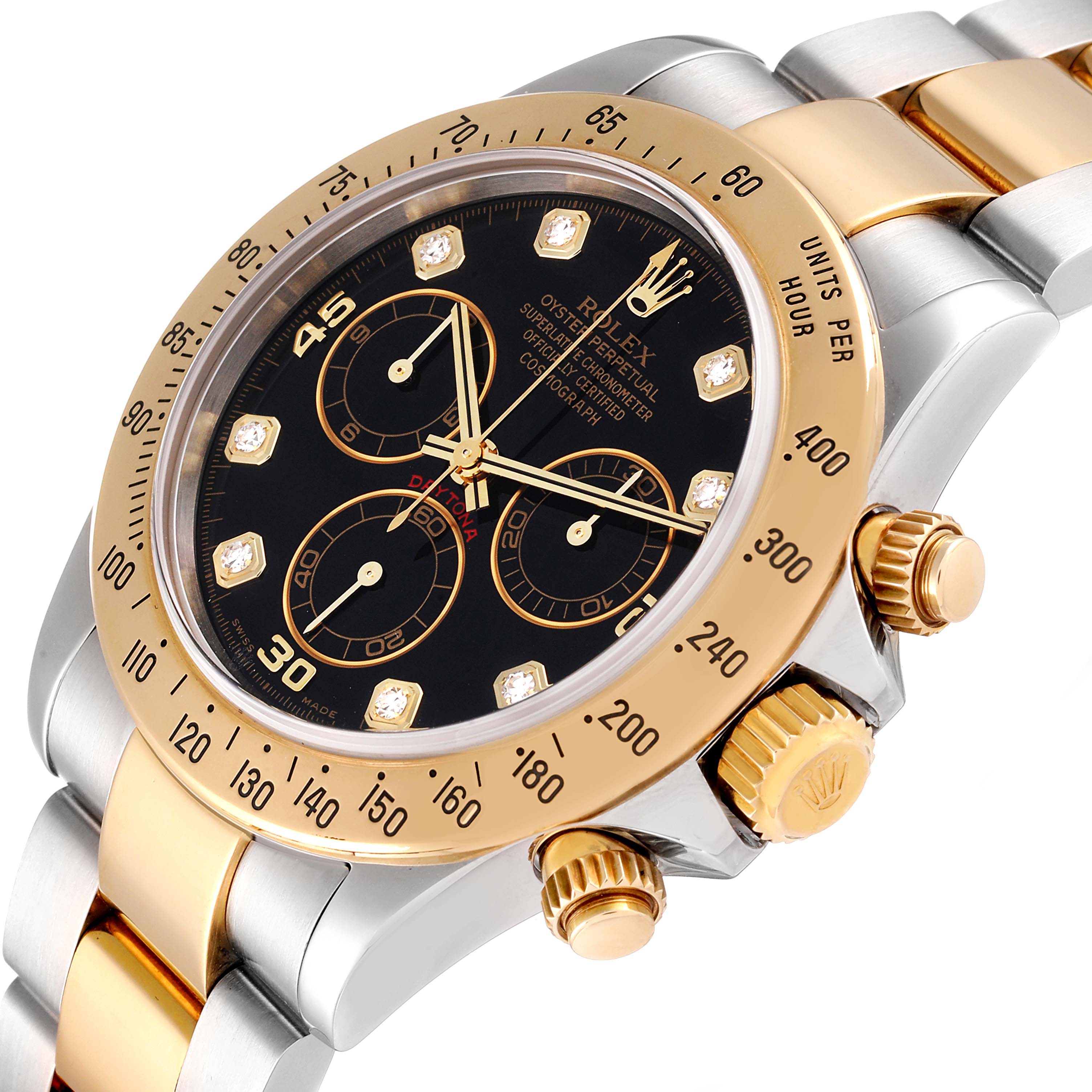 Rolex Daytona Steel Yellow Gold Diamond Chronograph Watch 116523 Box Papers