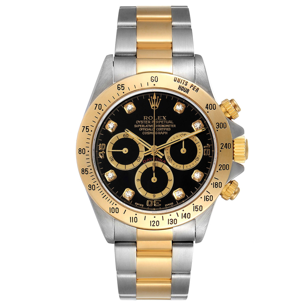 Rolex Daytona Steel Yellow Gold Inverted 6 Black Dial Mens Watch 16523